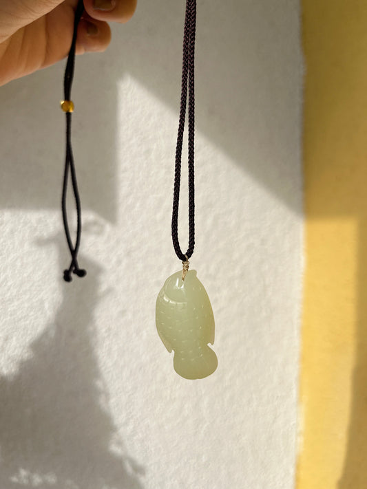 Cute Hand Carved Yellow Jade Fish Pendant