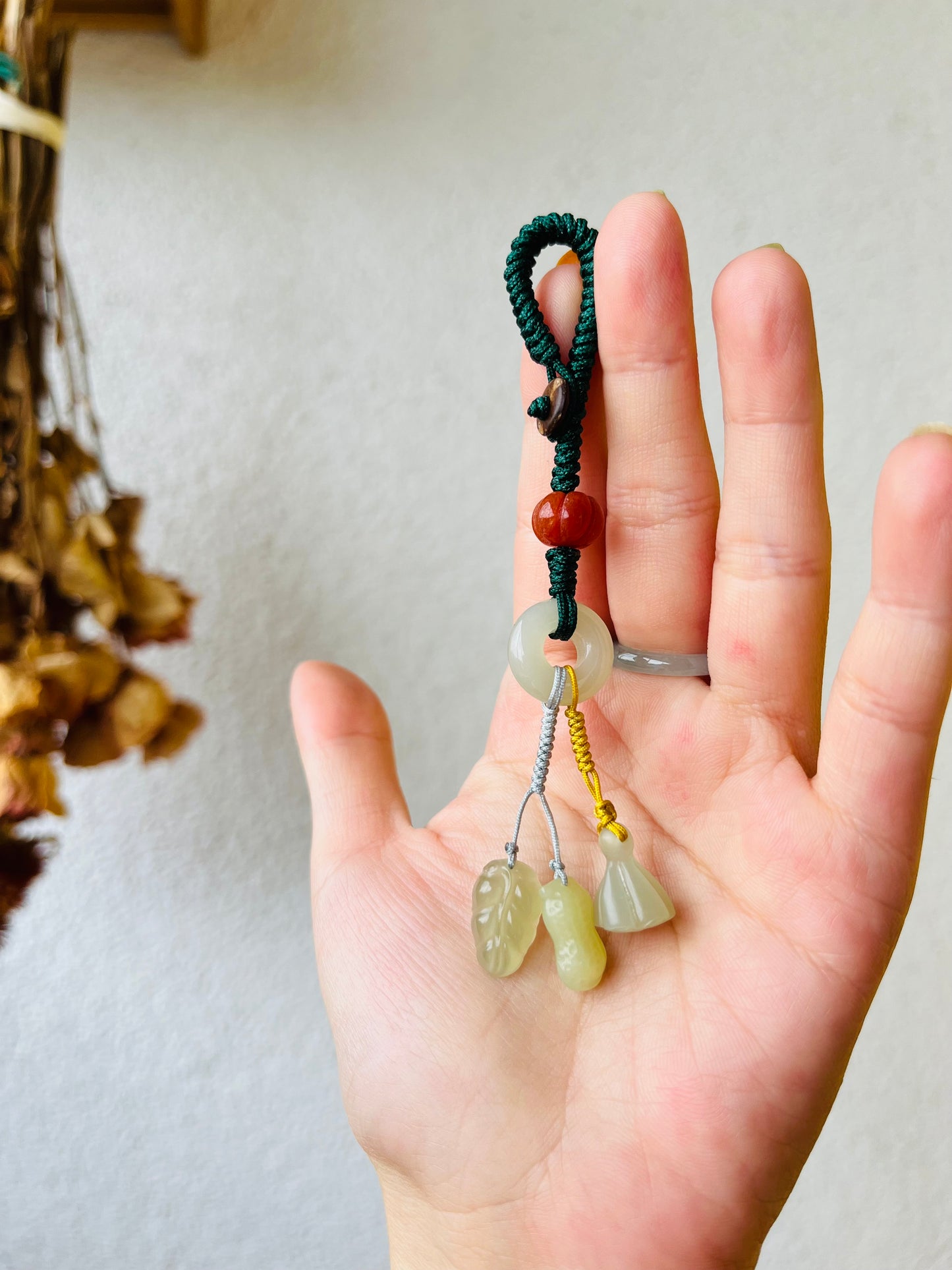 Handmade Keychain Charm with Natural Clear Jade