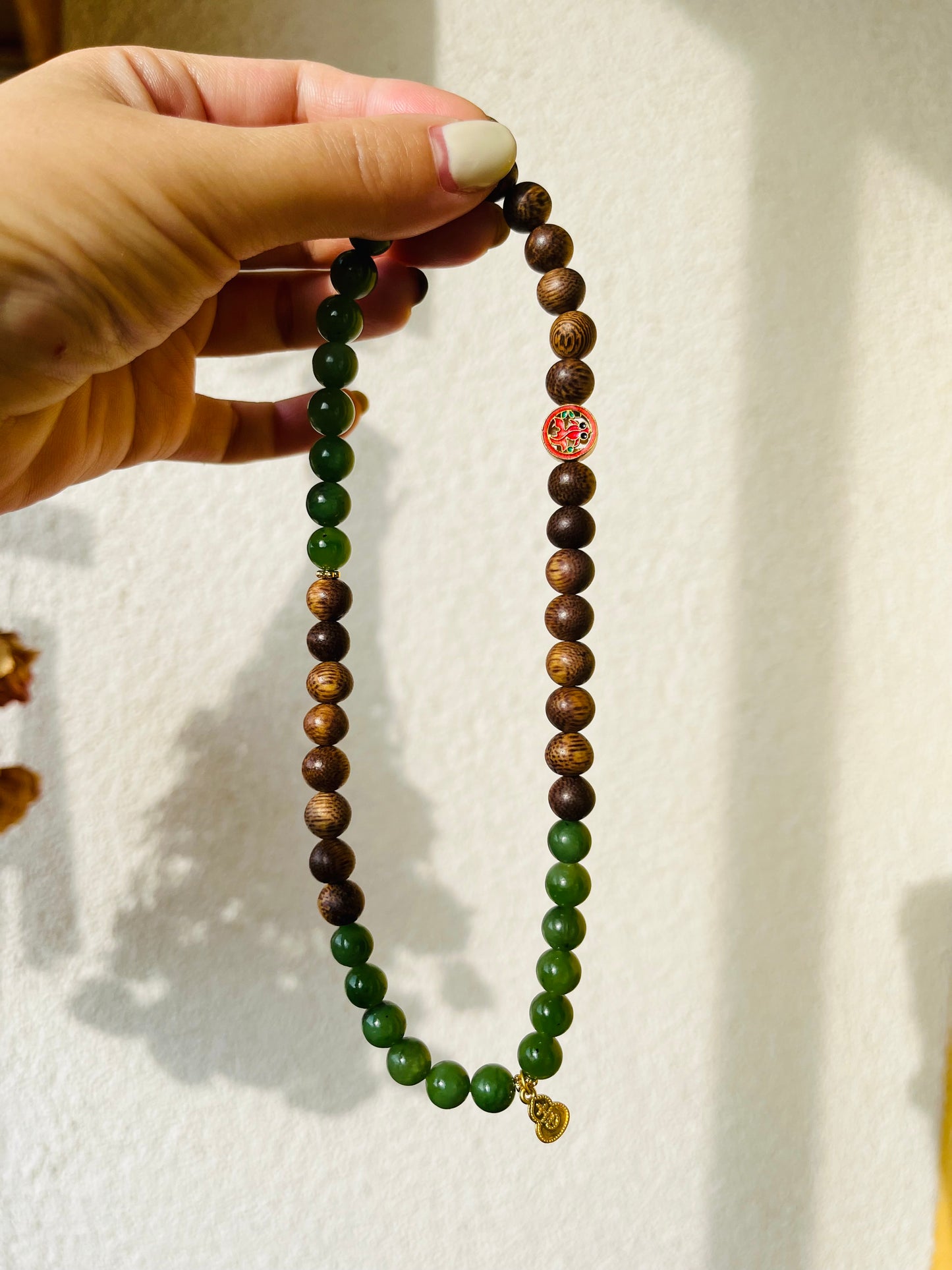 Handmade Double Loop Bracelet with 8mm Jade Beads and Sandalwood beads