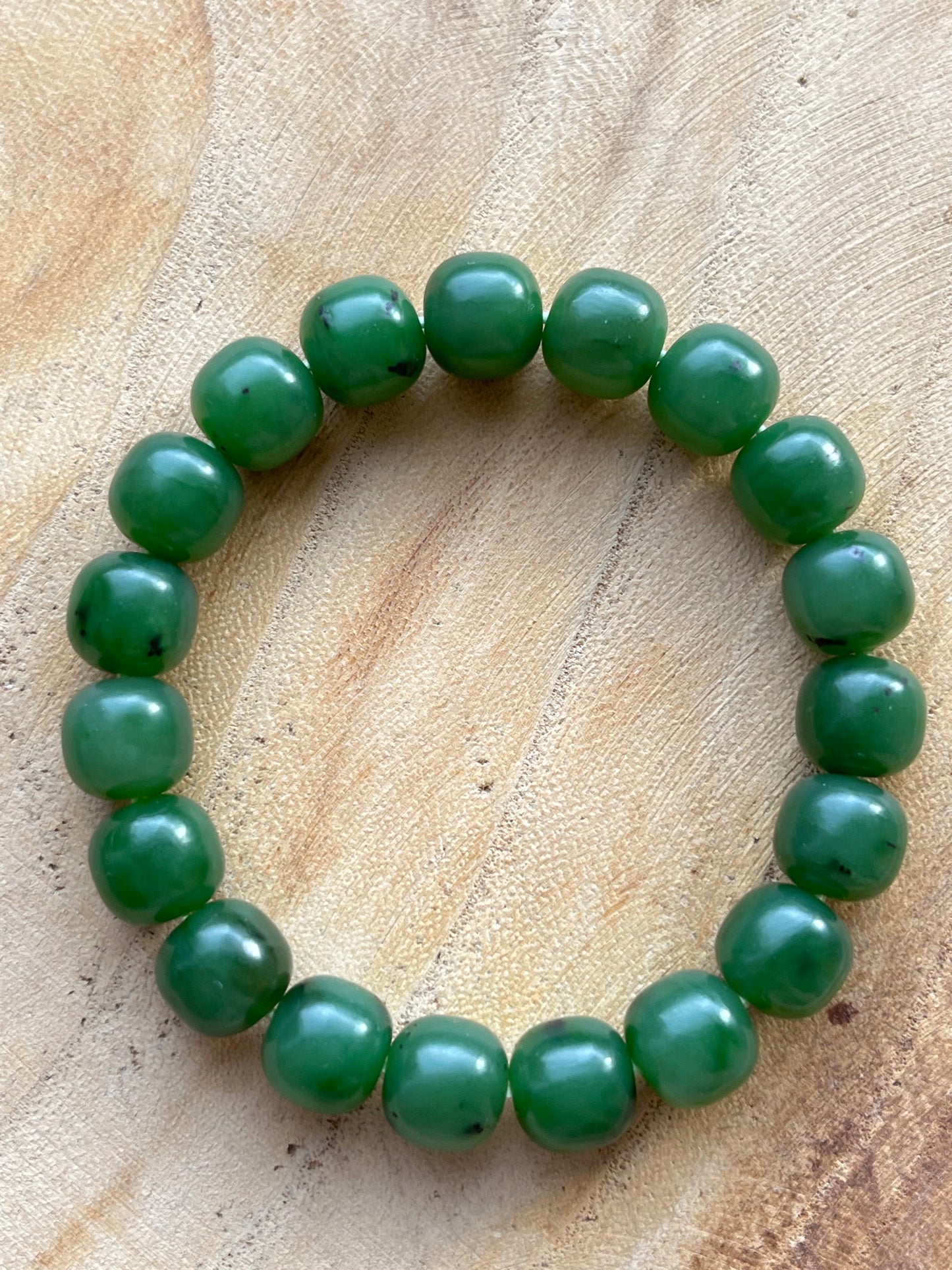 Green Nephrite Jade Beaded Bracelet 10mm x 8mm