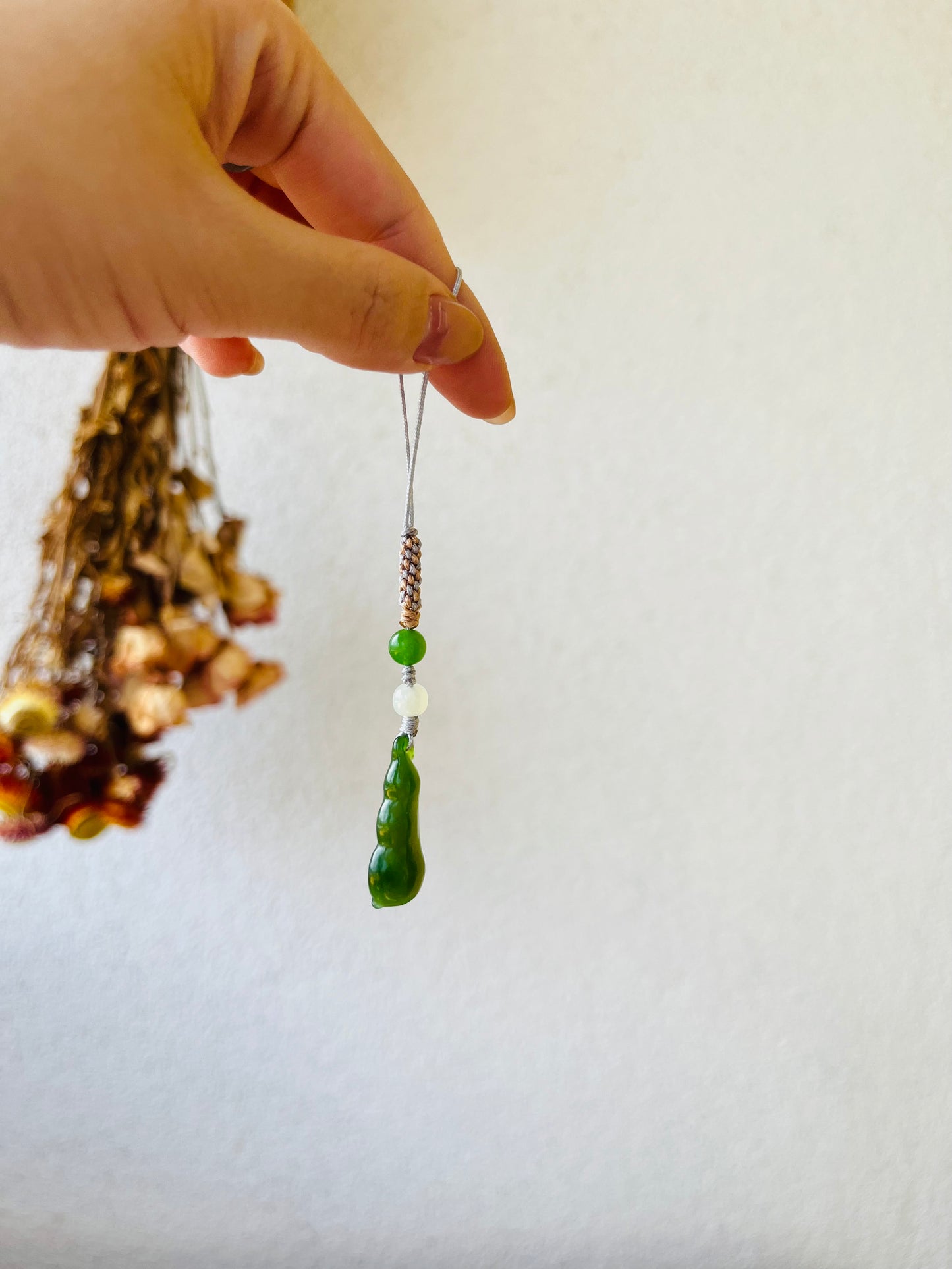 Handmade Green Jade Lucky Bean Phone/Bag Charm