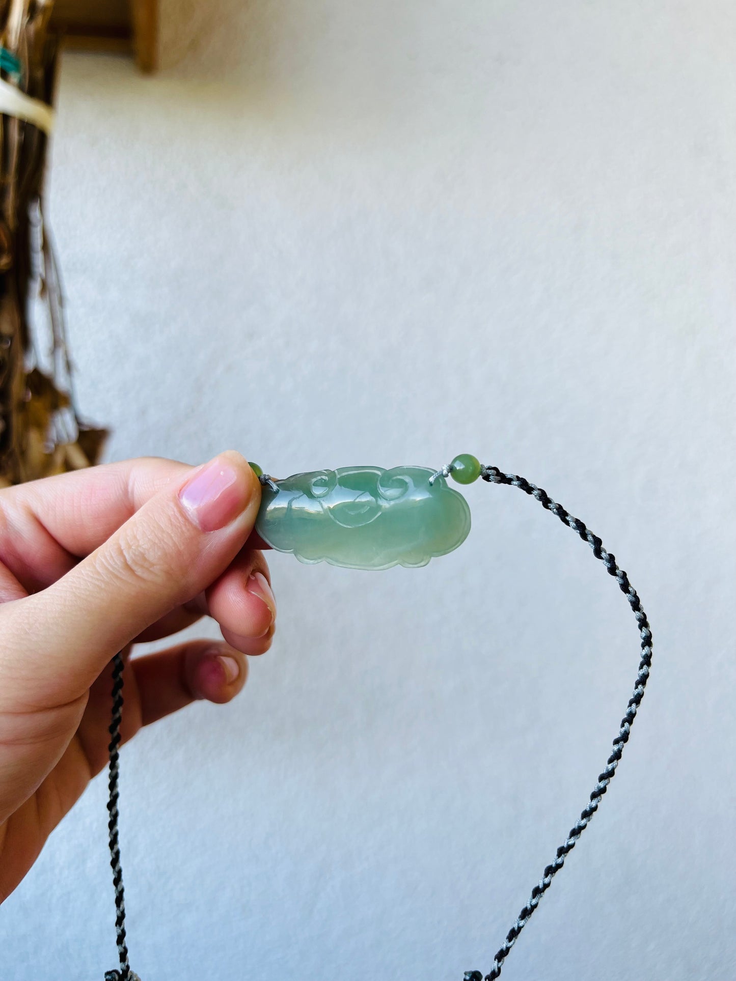 Handmade necklace with a Hand Carved Jade Blessing Lock