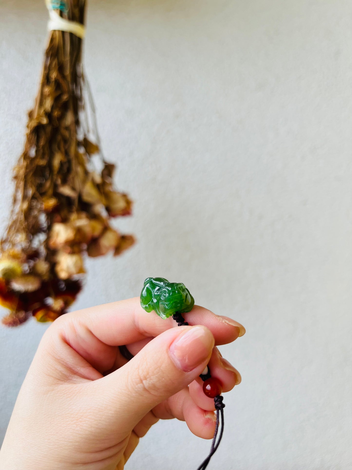 Handmade Carved Jade Chinese Pixiu Phone Charm