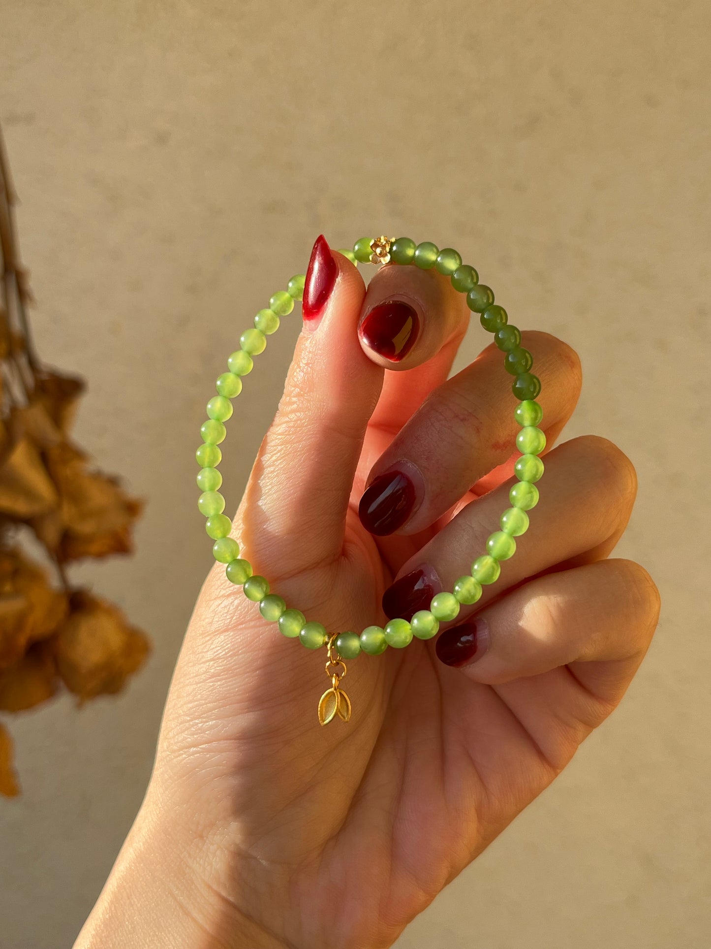 Designed High Quality Green Nephrite Jade Beaded (4mm) Bracelet with S925 Accesseries