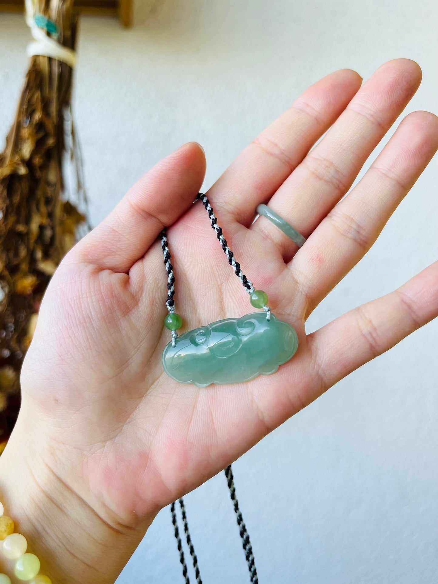 Handmade necklace with a Hand Carved Jade Blessing Lock