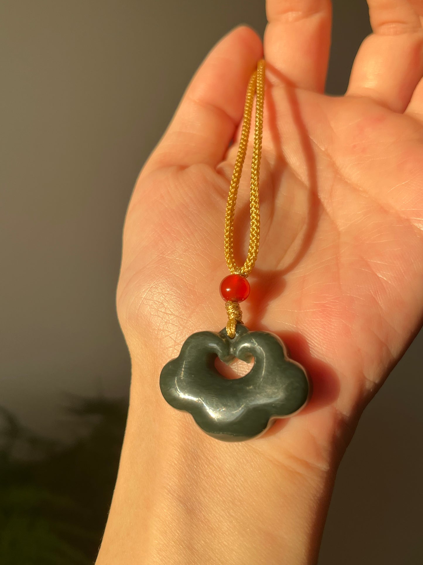 Dark Cyan Carved Jade Auspicious Cloud Blessing Lock，和田青玉祥云福锁吊坠