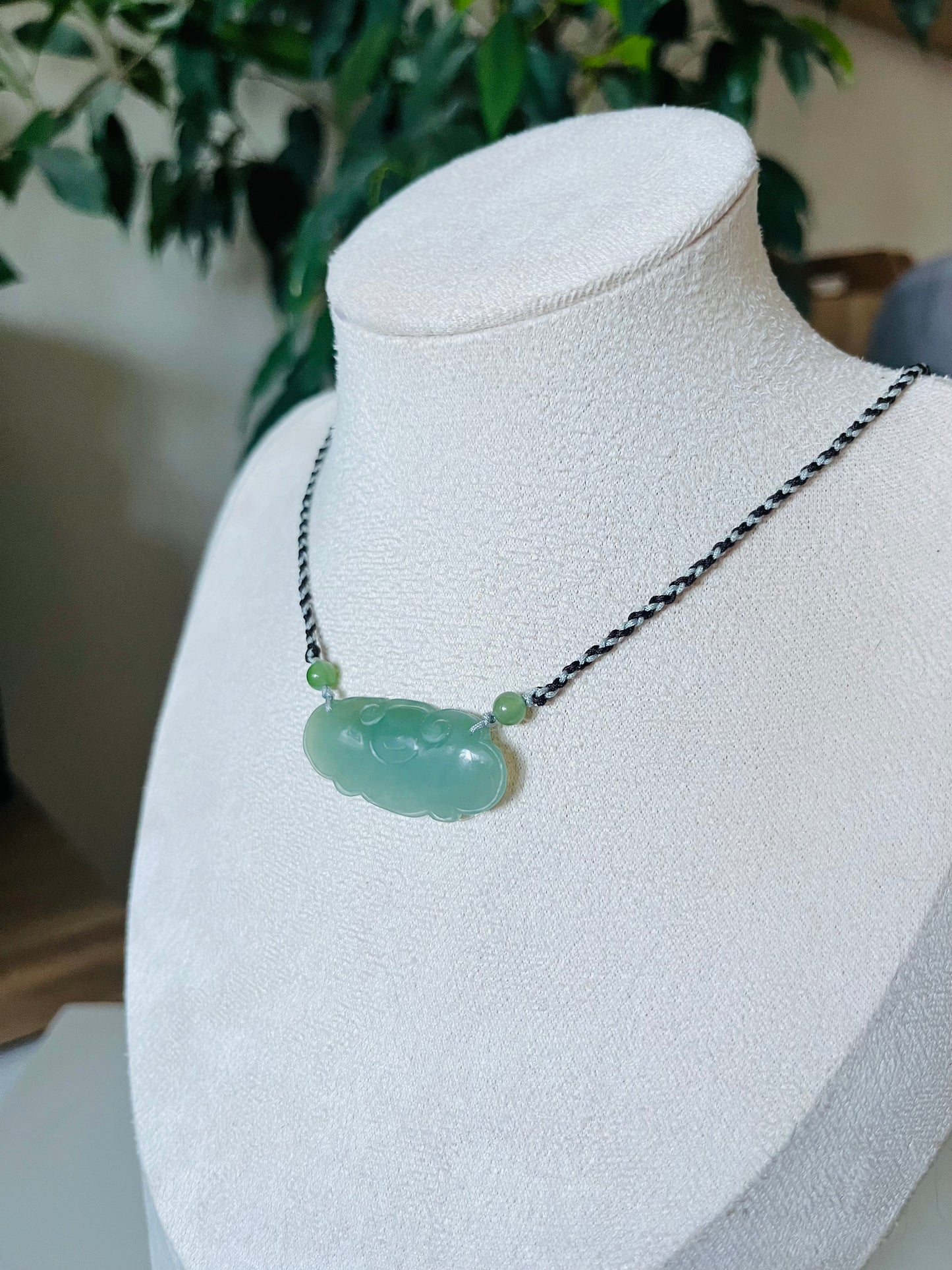 Handmade necklace with a Hand Carved Jade Blessing Lock