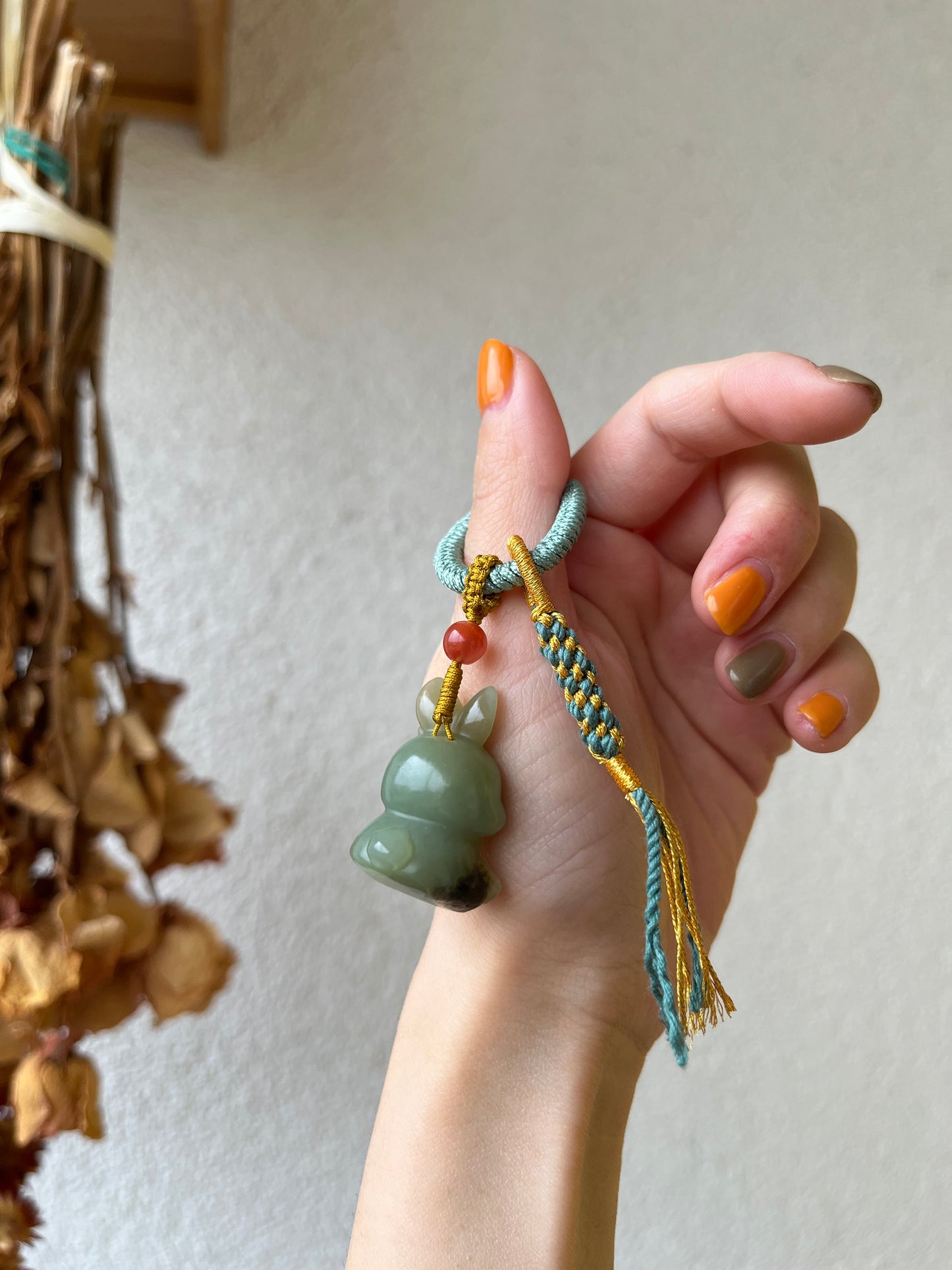 Handmade Bag Charm with a Super Cute Hand Carved Jade Rabbit