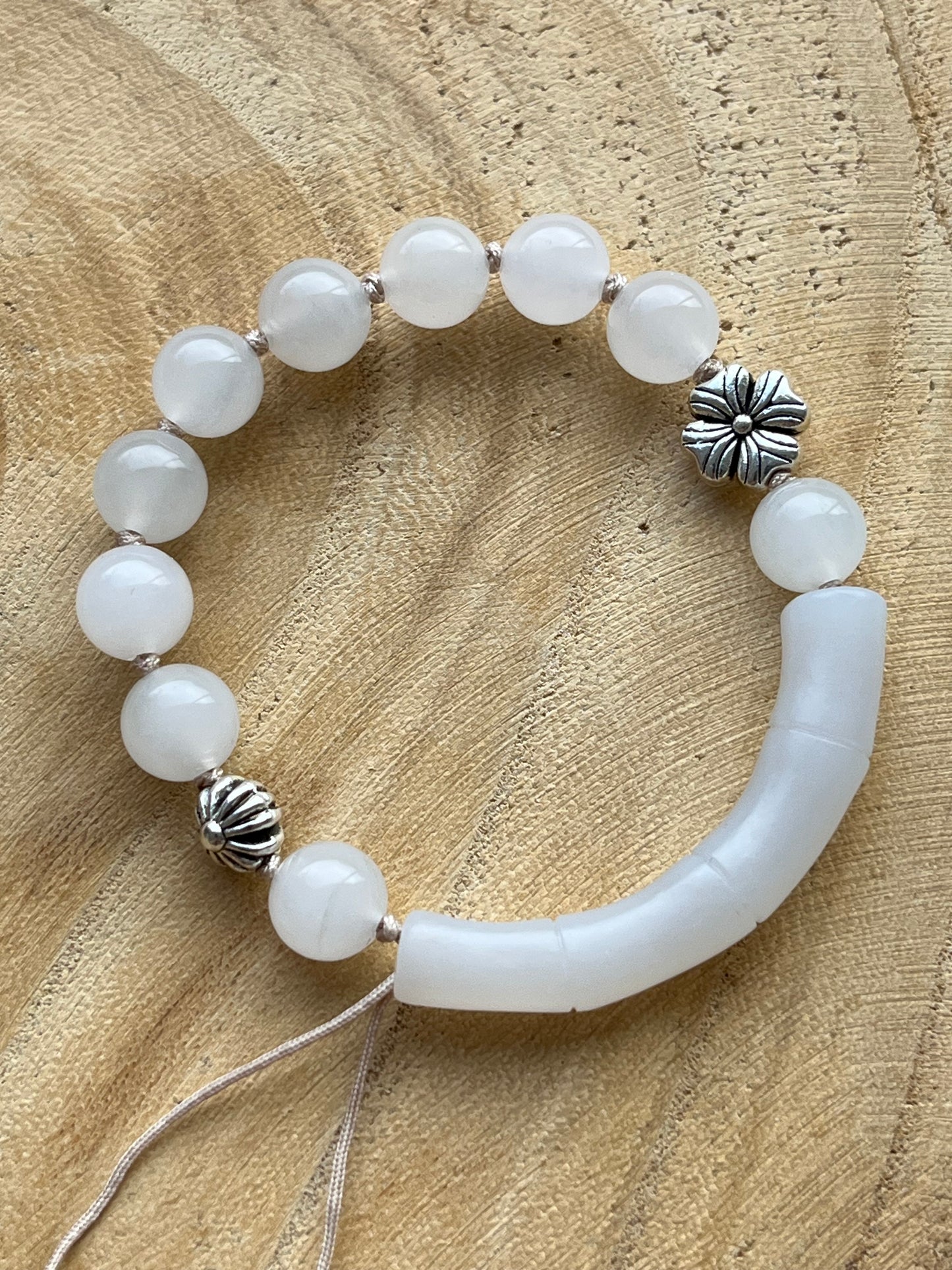 Handmade Bracelet with a Hand Carved White Jade Bamboo