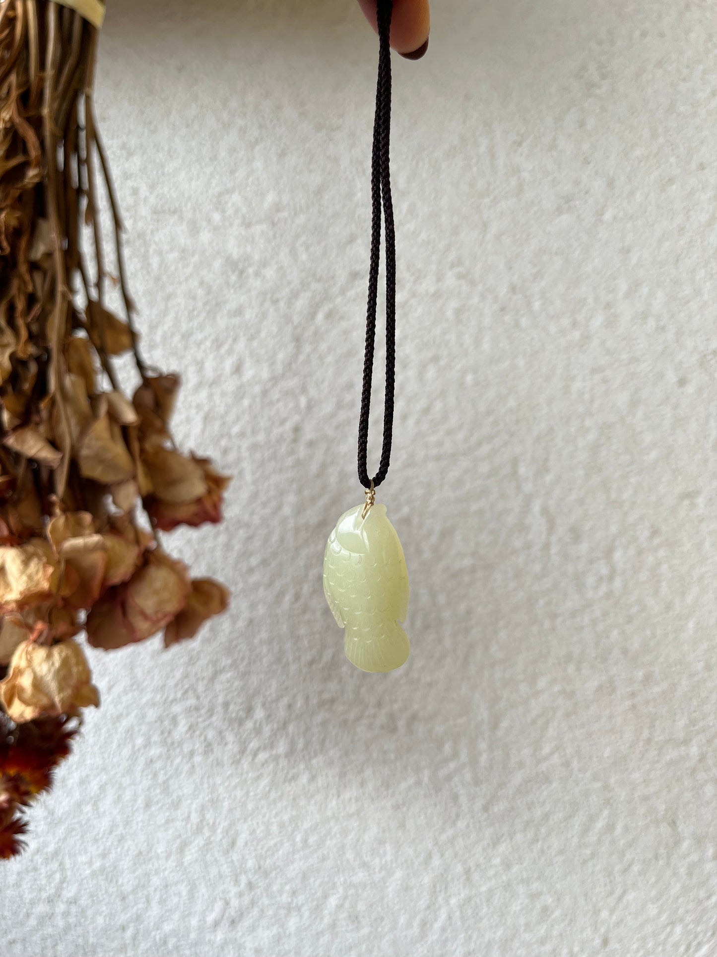 Cute Hand Carved Yellow Jade Fish Pendant