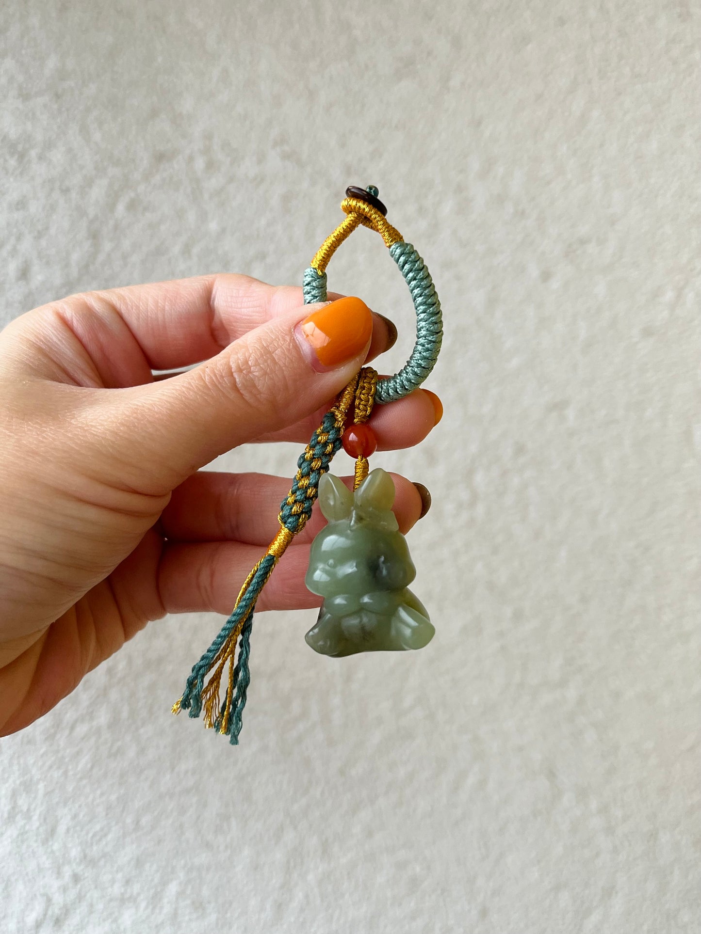 Handmade Bag Charm with a Super Cute Hand Carved Jade Rabbit