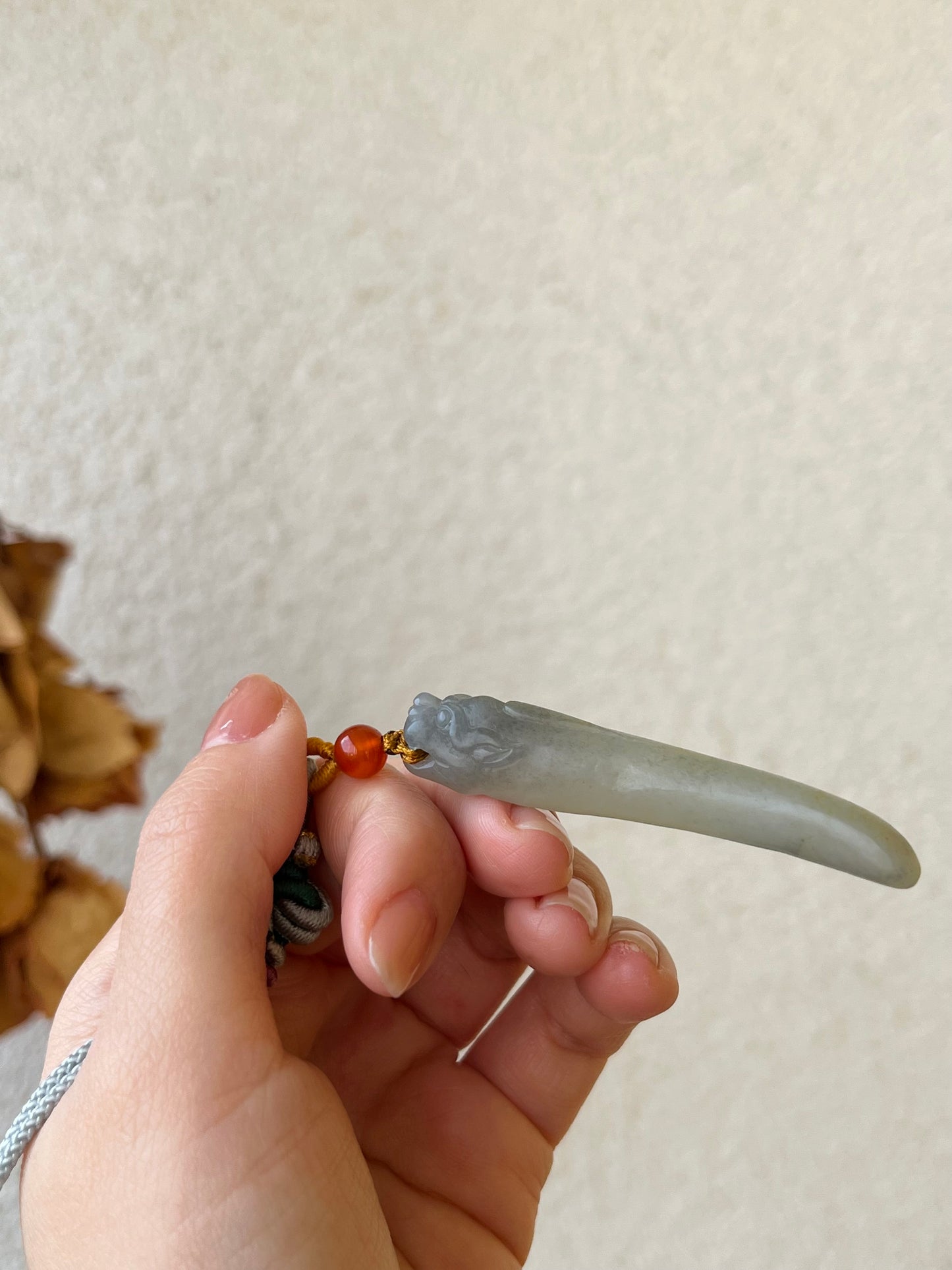 Handmade Bag Charm with a Hand Carved Jade Pixiu