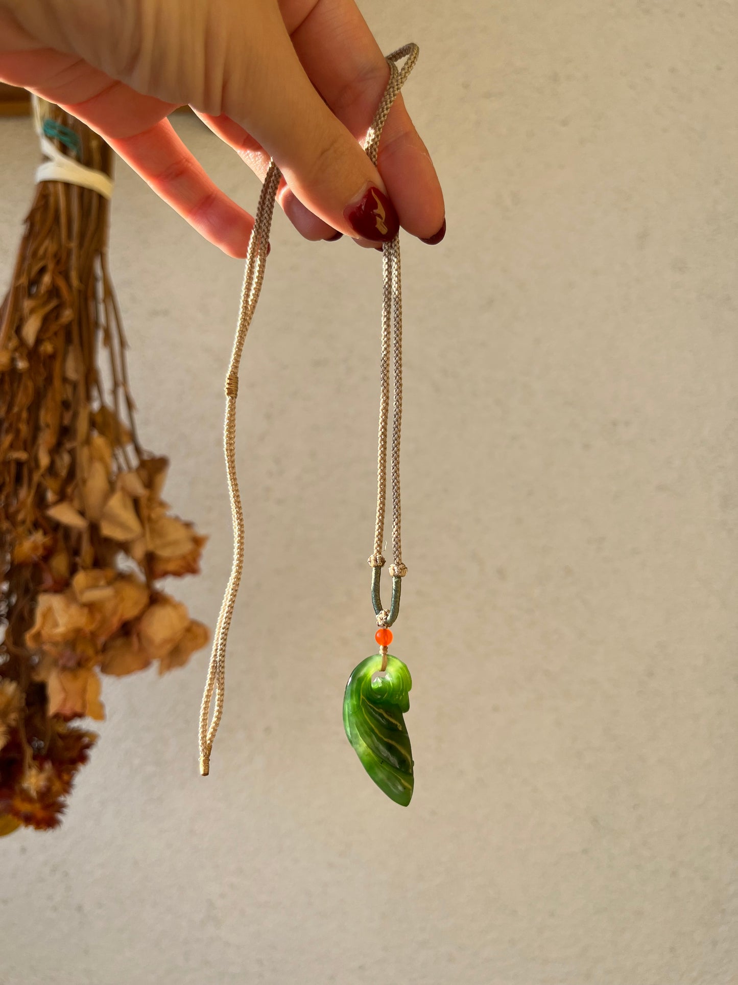 Hand Carved Green Nephrite Lotus Pod Pendant,  手雕碧玉如意莲蓬