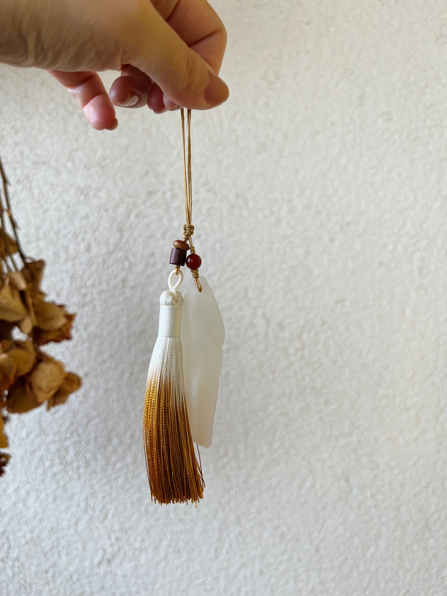 Handmade Bag Charm with a White Nephrite Jade Pendant, 和田白玉包挂