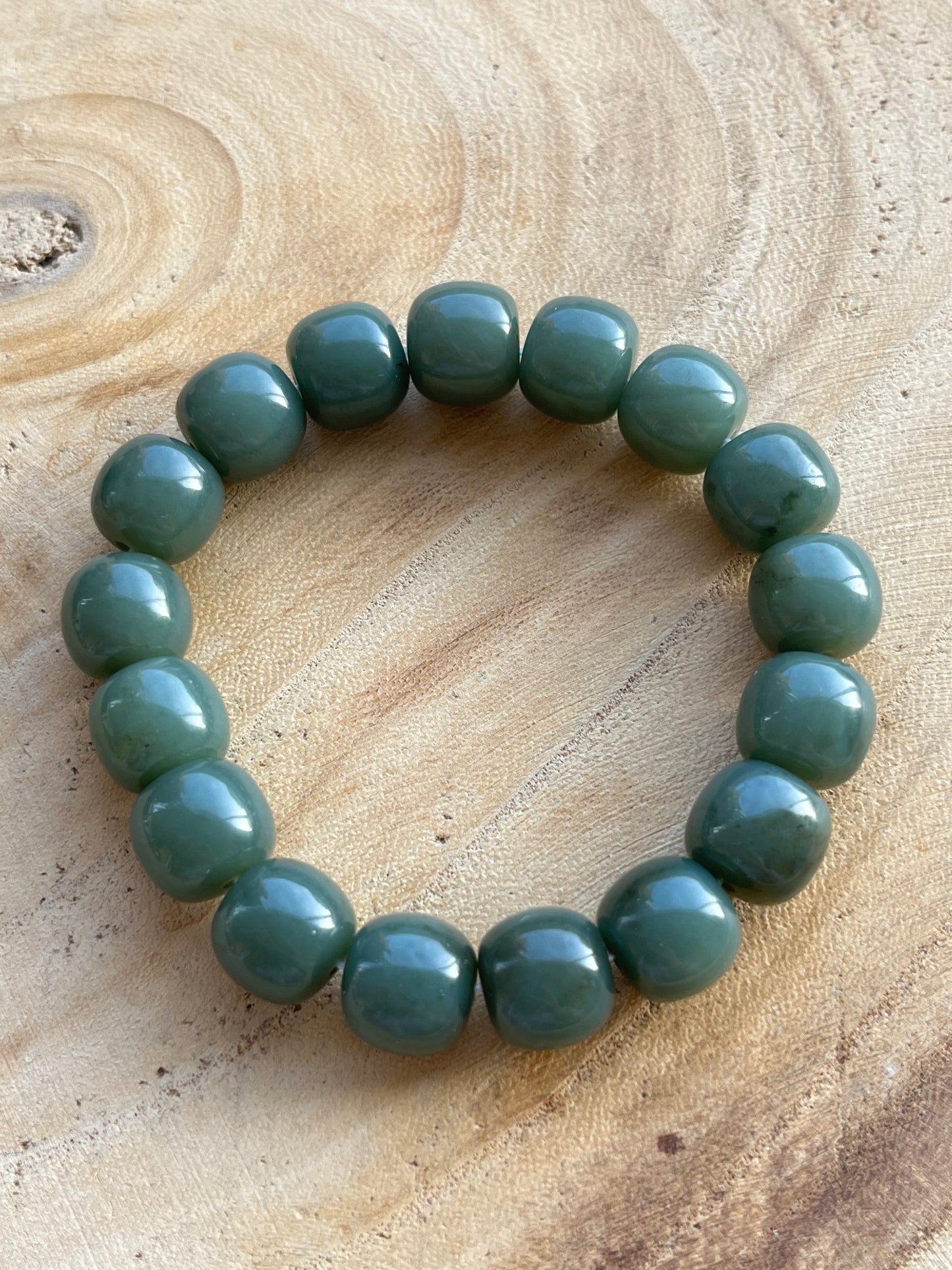 Blue Jade Bracelet with 12mm x 10mm Barrel Bead