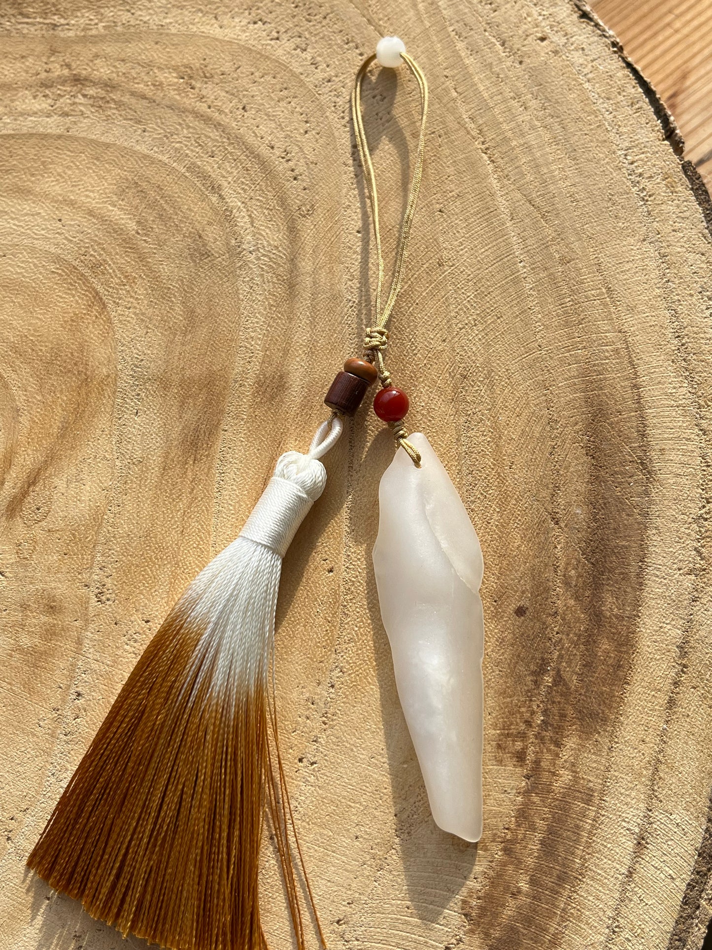 Handmade Bag Charm with a White Nephrite Jade Pendant, 和田白玉包挂