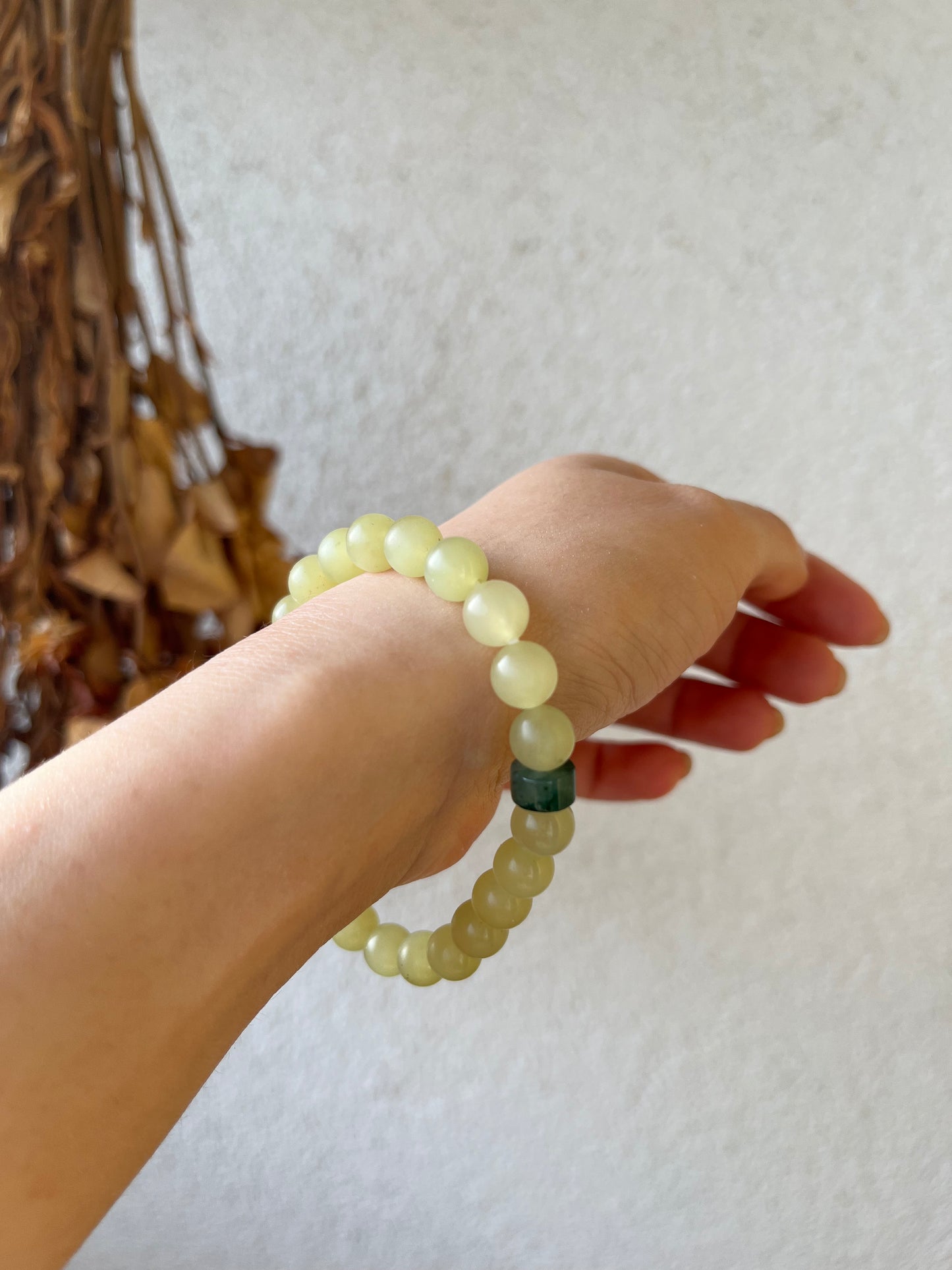 Natural Yellow Nephrite Jade Bracelet with 8mm Beads, 和田黄玉手串