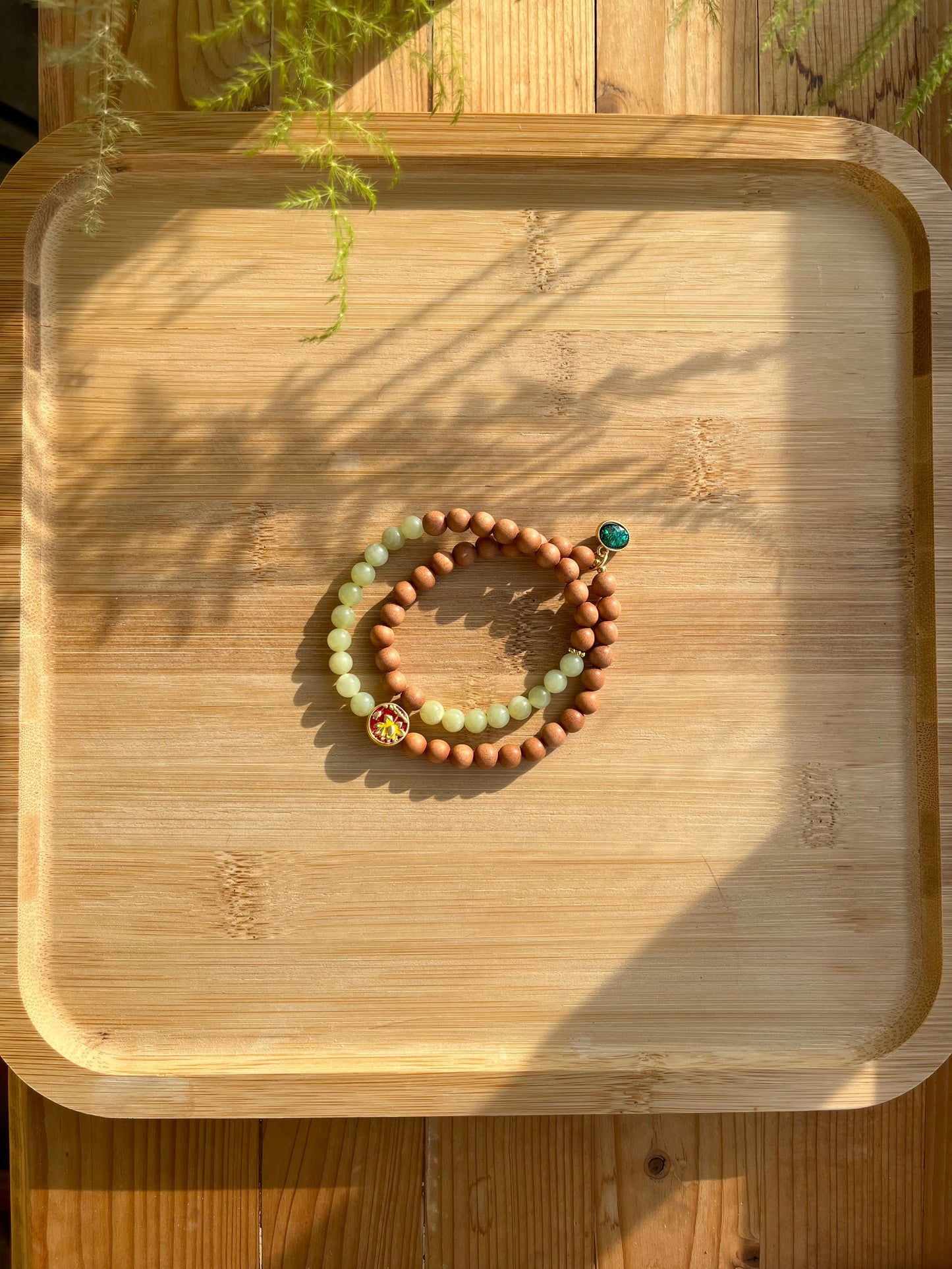 Handmade Double Loop Bracelet with 6m Jade Beads and Sandalwood beads