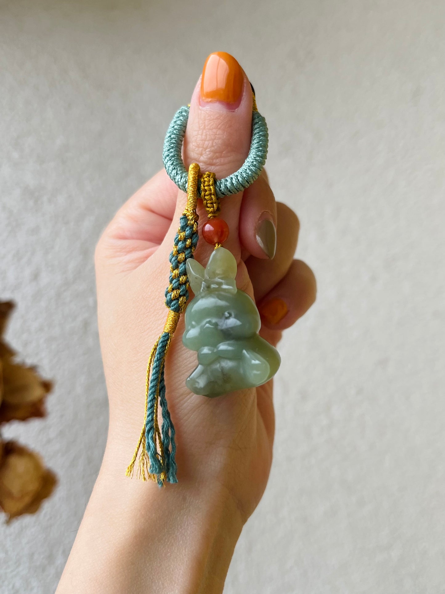 Handmade Bag Charm with a Super Cute Hand Carved Jade Rabbit