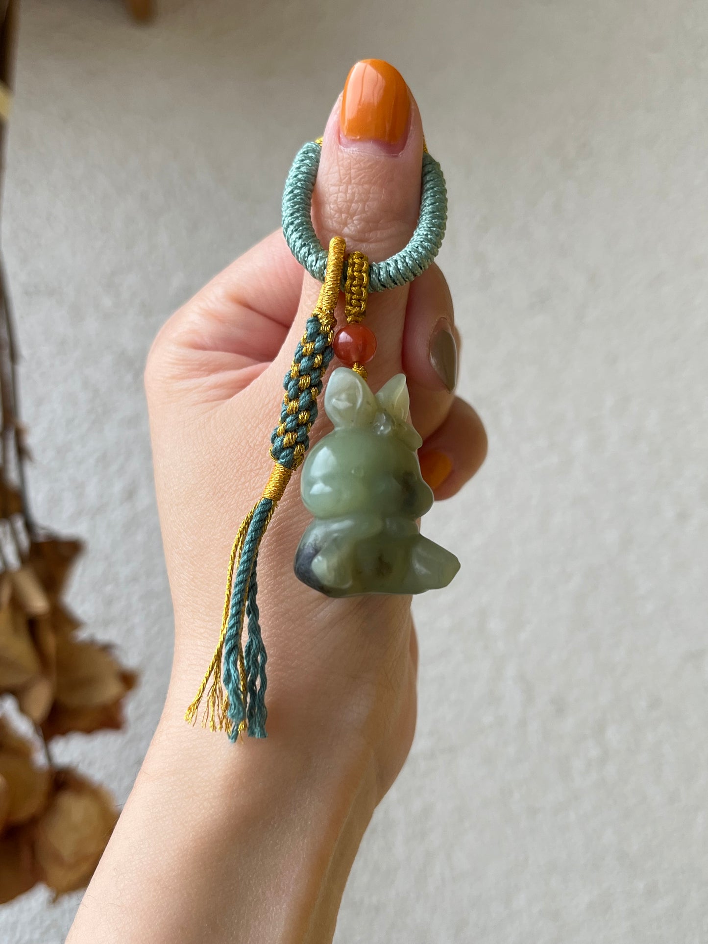 Handmade Bag Charm with a Super Cute Hand Carved Jade Rabbit