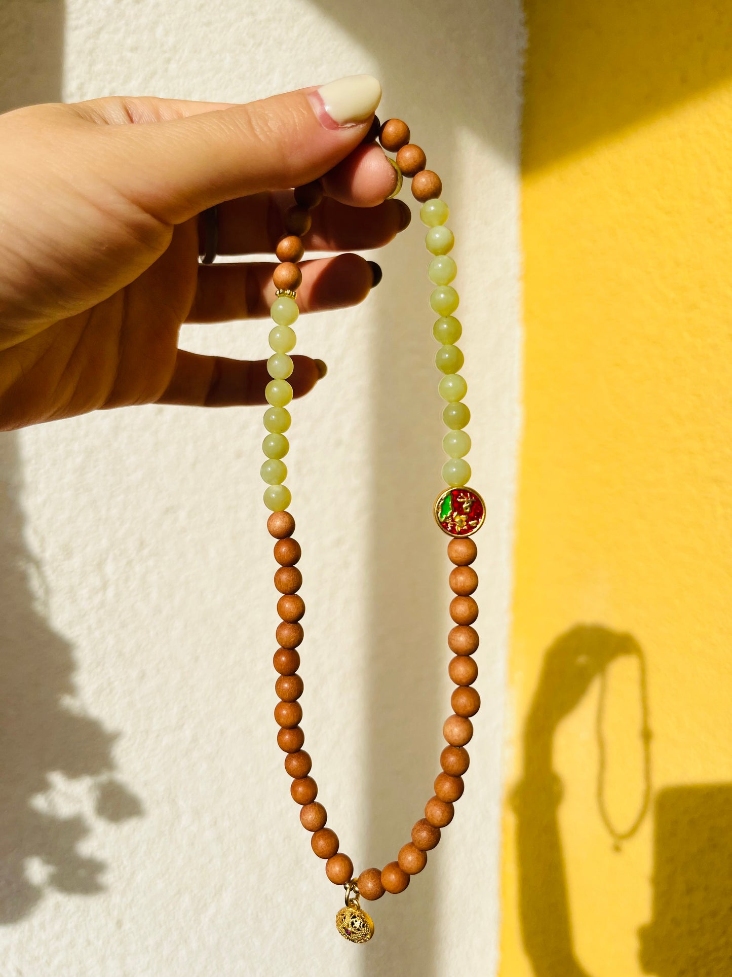 Handmade Double Loop Bracelet with 6m Jade Beads and Sandalwood beads