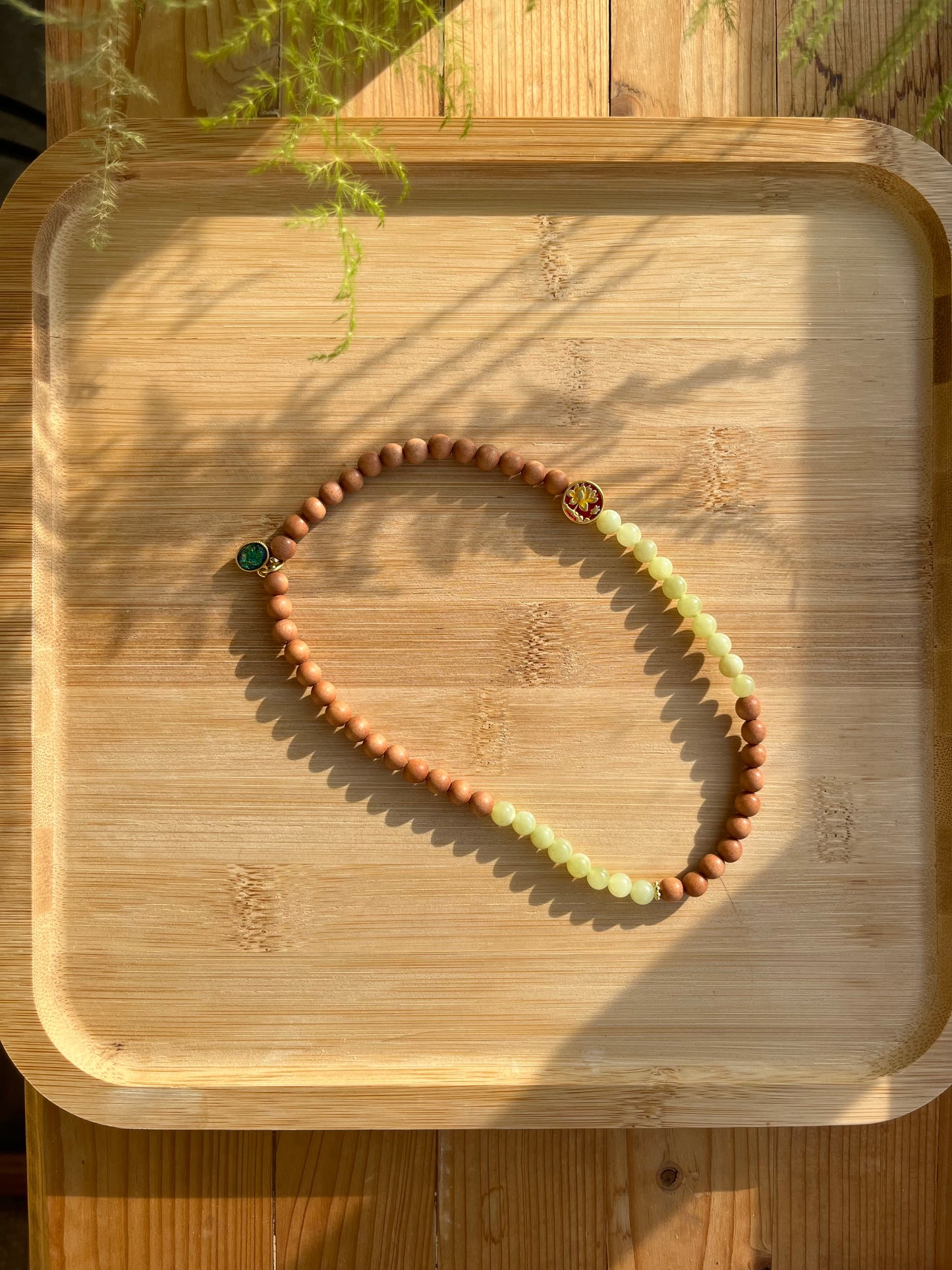 Handmade Double Loop Bracelet with 6m Jade Beads and Sandalwood beads