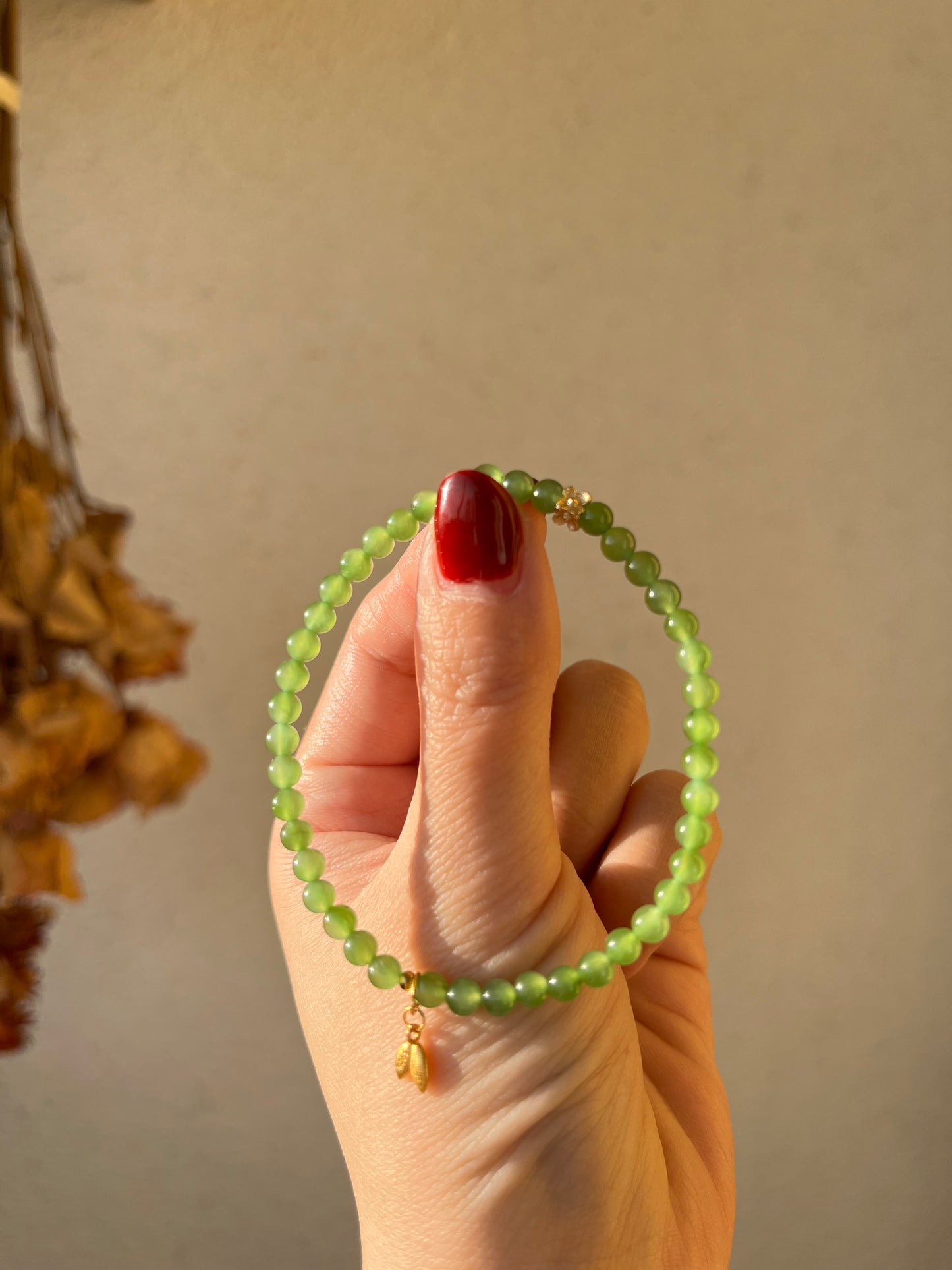 Designed High Quality Green Nephrite Jade Beaded (4mm) Bracelet with S925 Accesseries