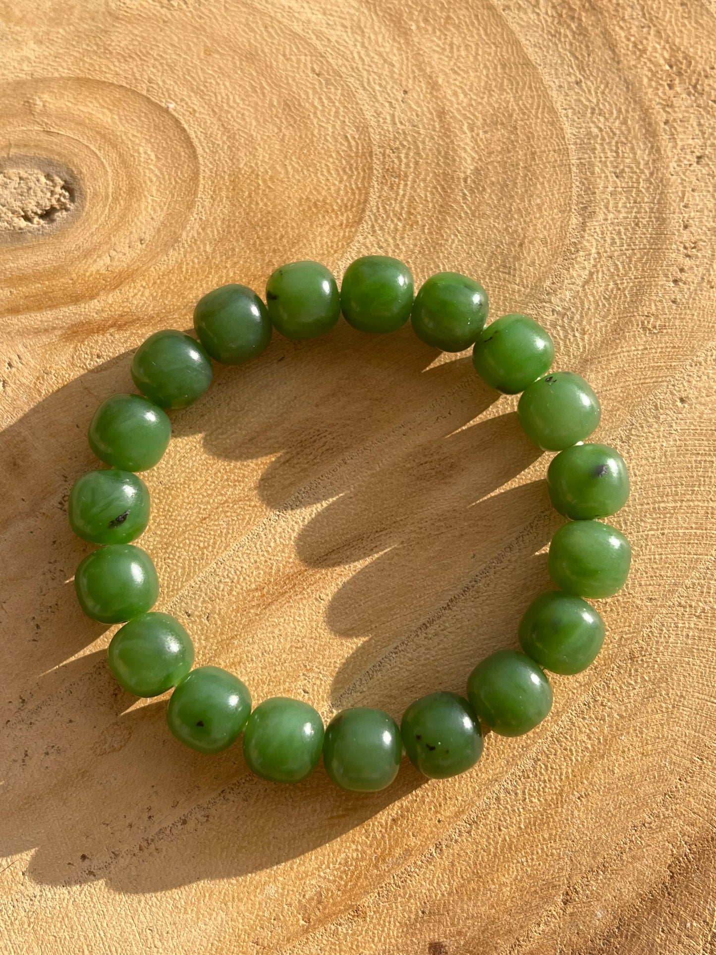 Green Nephrite Jade Beaded Bracelet 10mm x 8mm