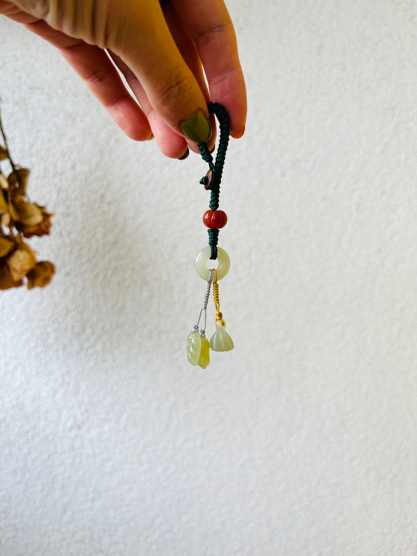 Handmade Keychain Charm with Natural Clear Jade