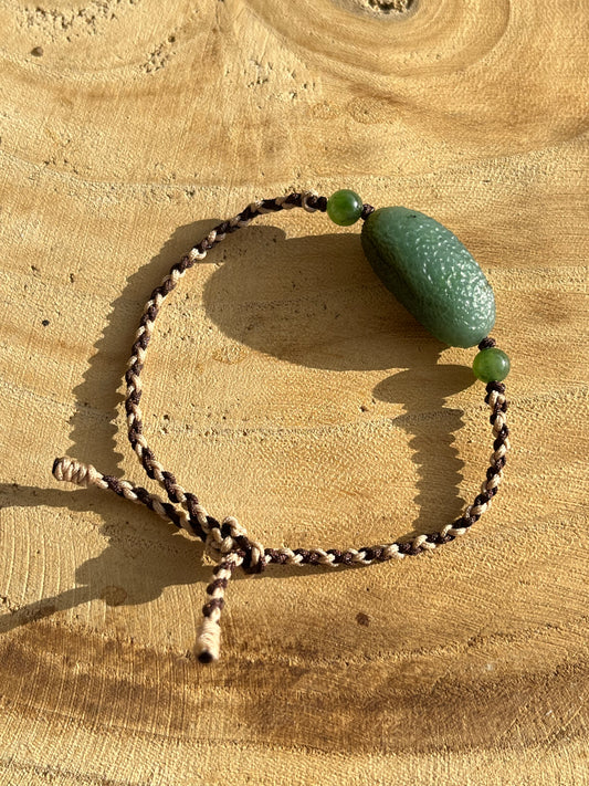 Simple Handmade Bracelet with Green Jade Beads，碧玉随形老光珠手绳