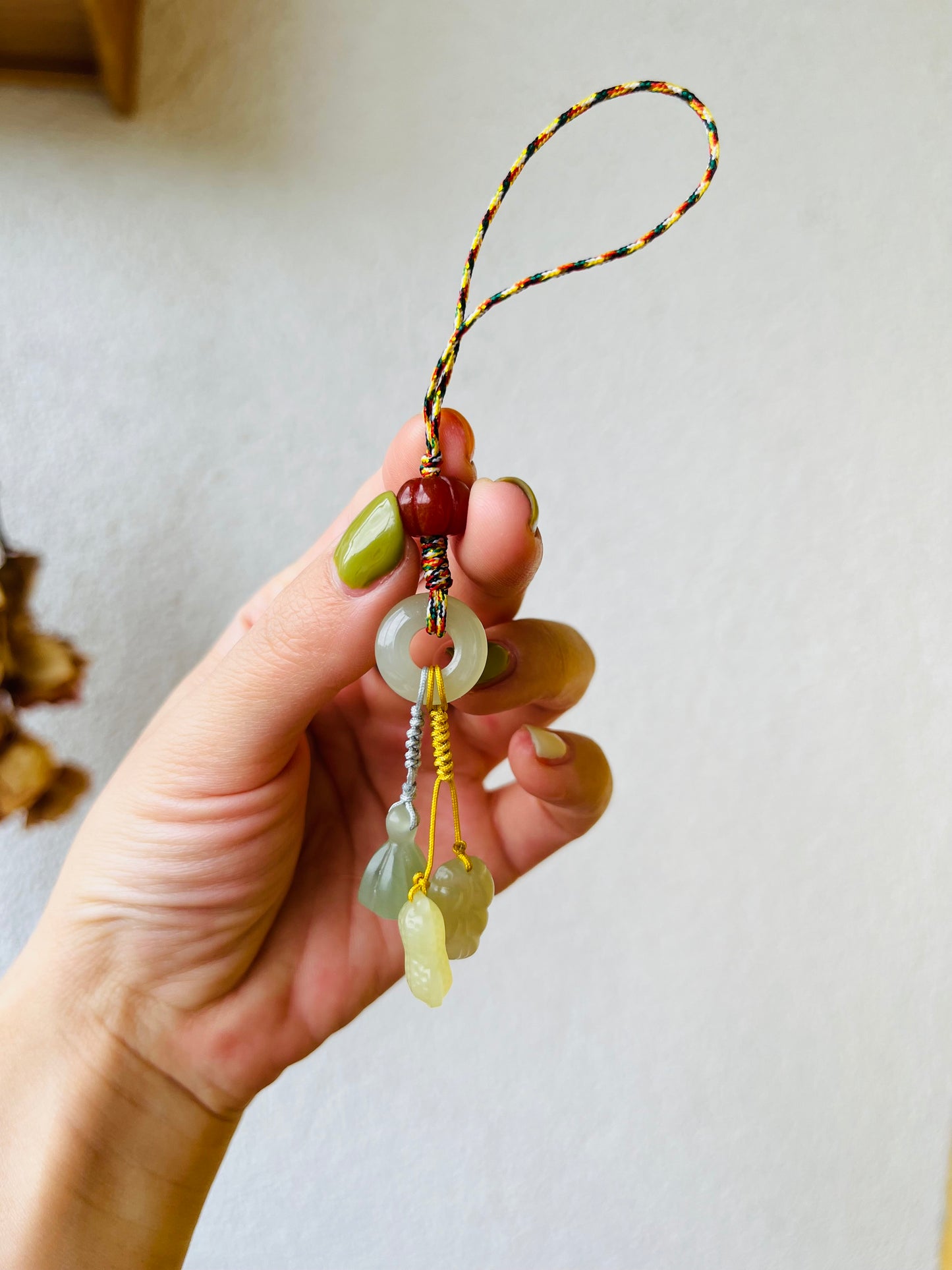 Handmade Phone Charm with Hand Carved Jade Pendants