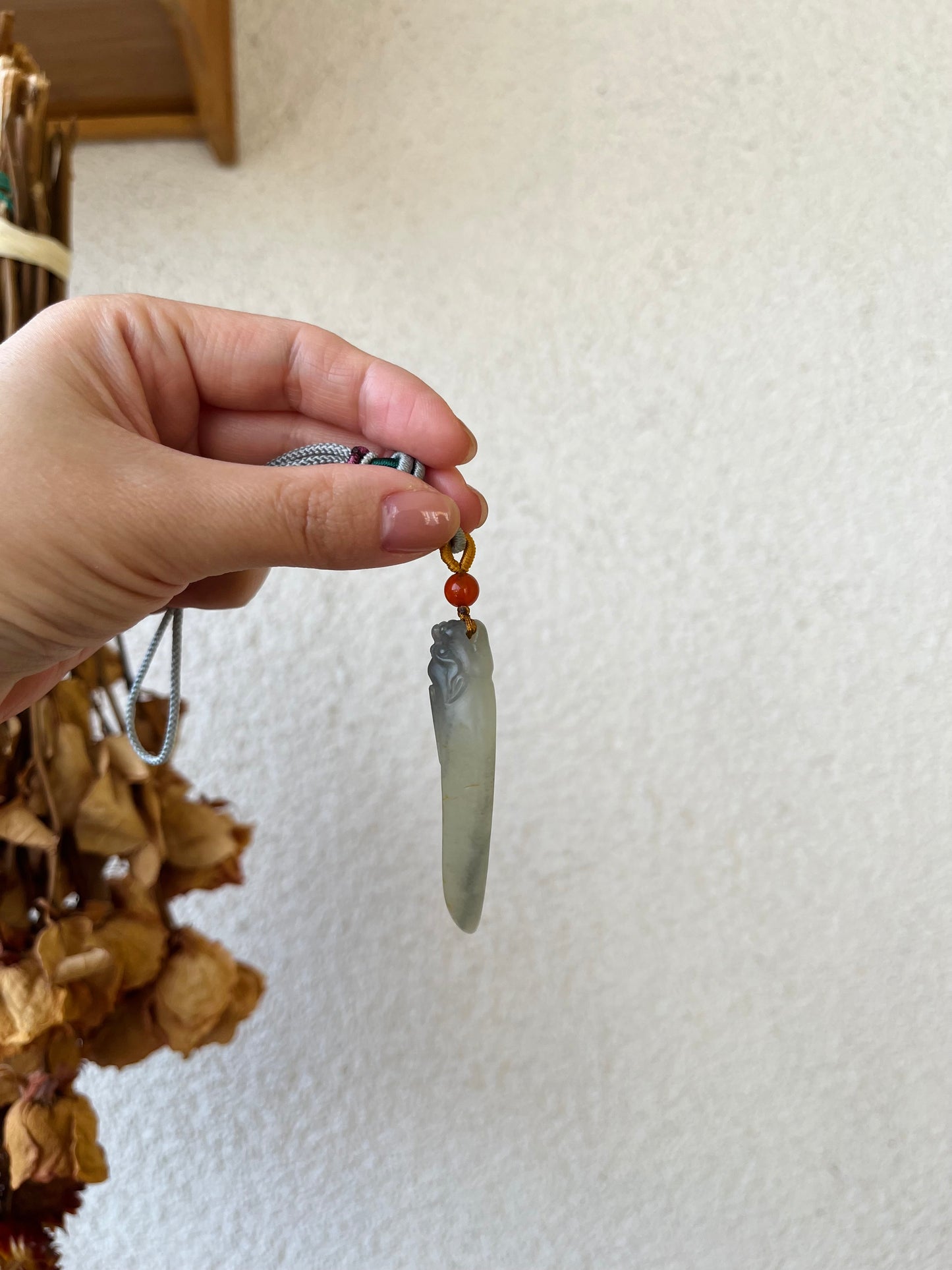 Handmade Bag Charm with a Hand Carved Jade Pixiu