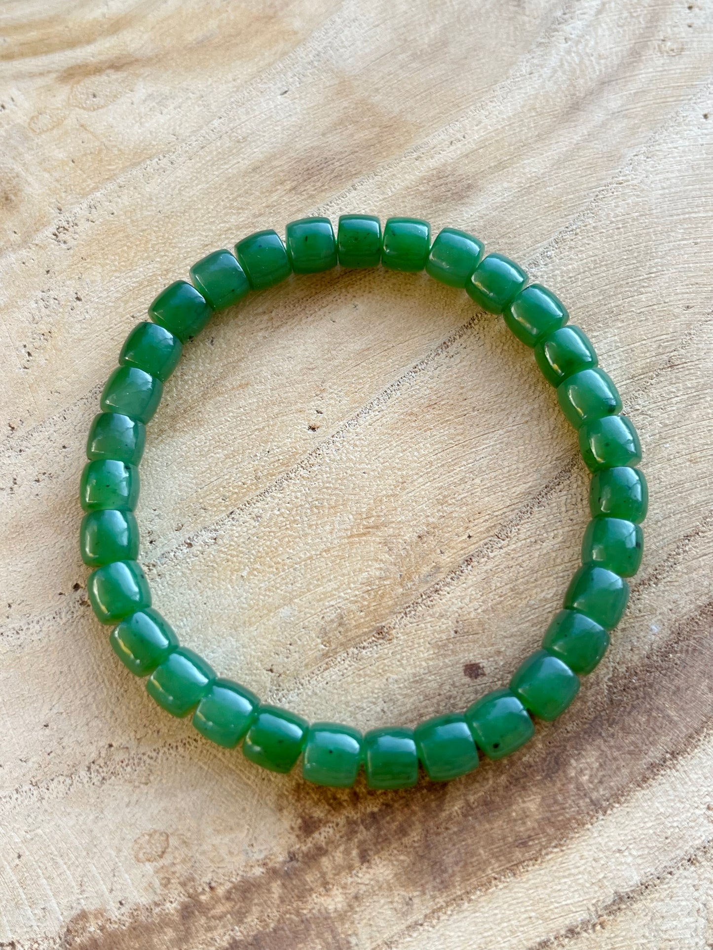 Green Nephrite Jade Beaded Bracelet (6mm x 4mm)