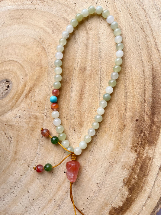 Handmade Jade Beaded with Agate Pixiu Phone Strap，手编和田玉南红貔貅手机链