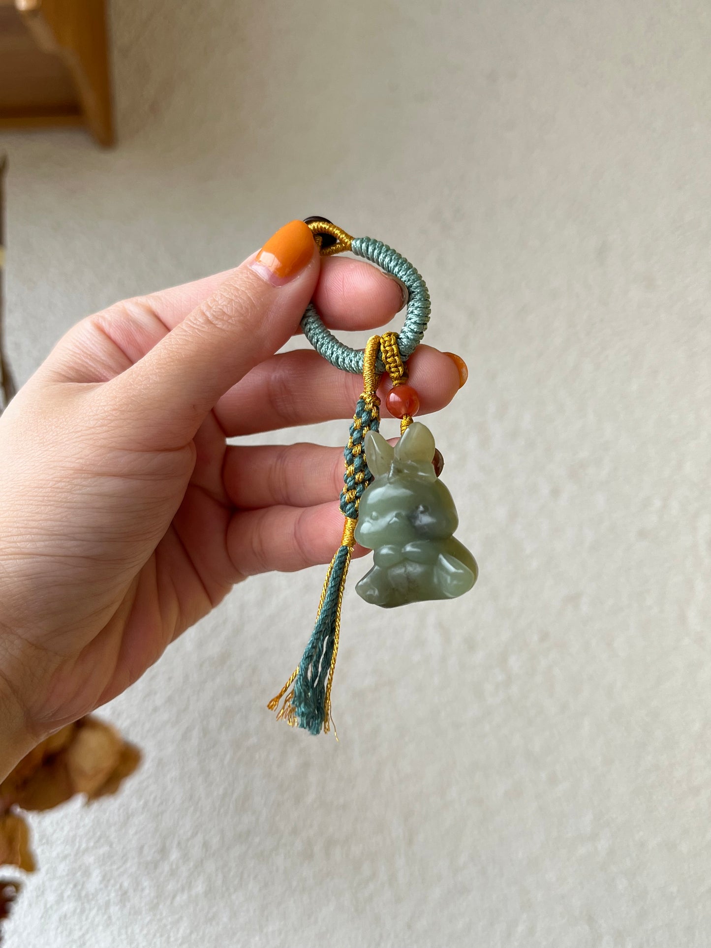 Handmade Bag Charm with a Super Cute Hand Carved Jade Rabbit