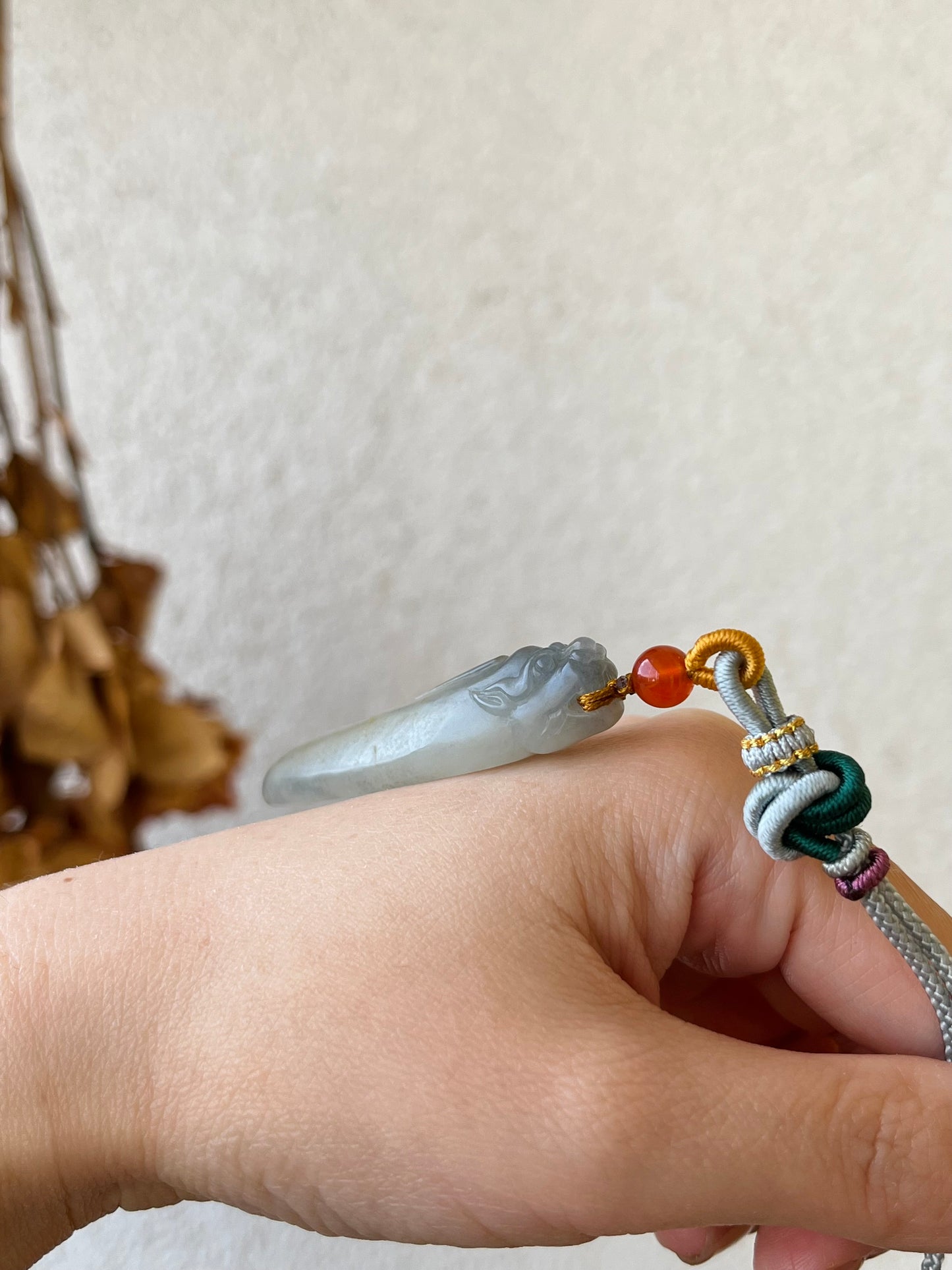 Handmade Bag Charm with a Hand Carved Jade Pixiu