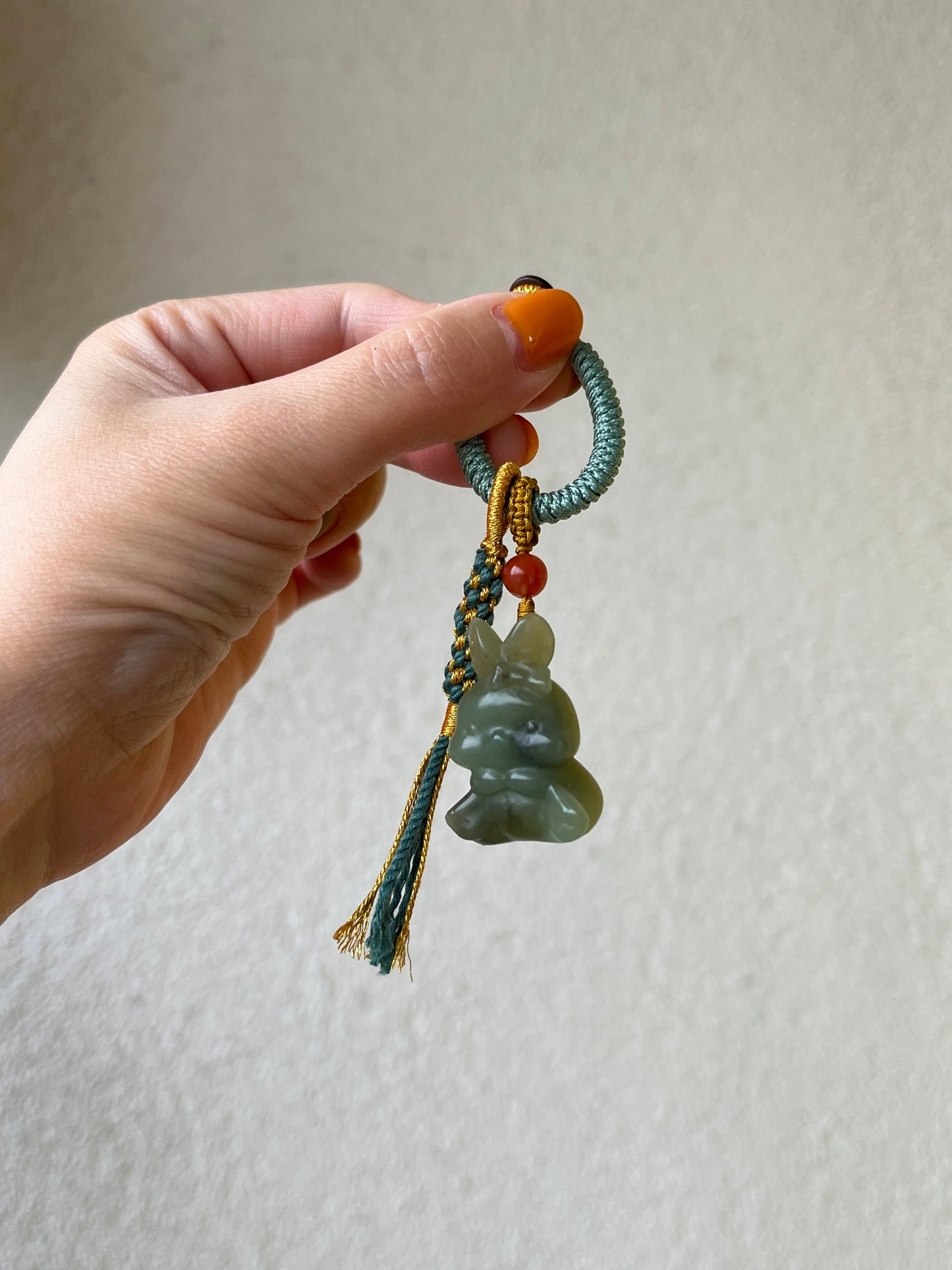 Handmade Bag Charm with a Super Cute Hand Carved Jade Rabbit