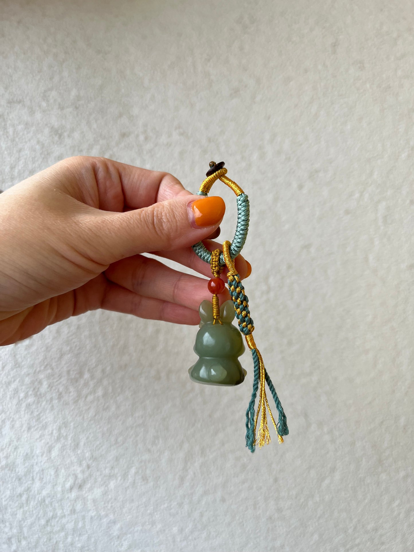 Handmade Bag Charm with a Super Cute Hand Carved Jade Rabbit