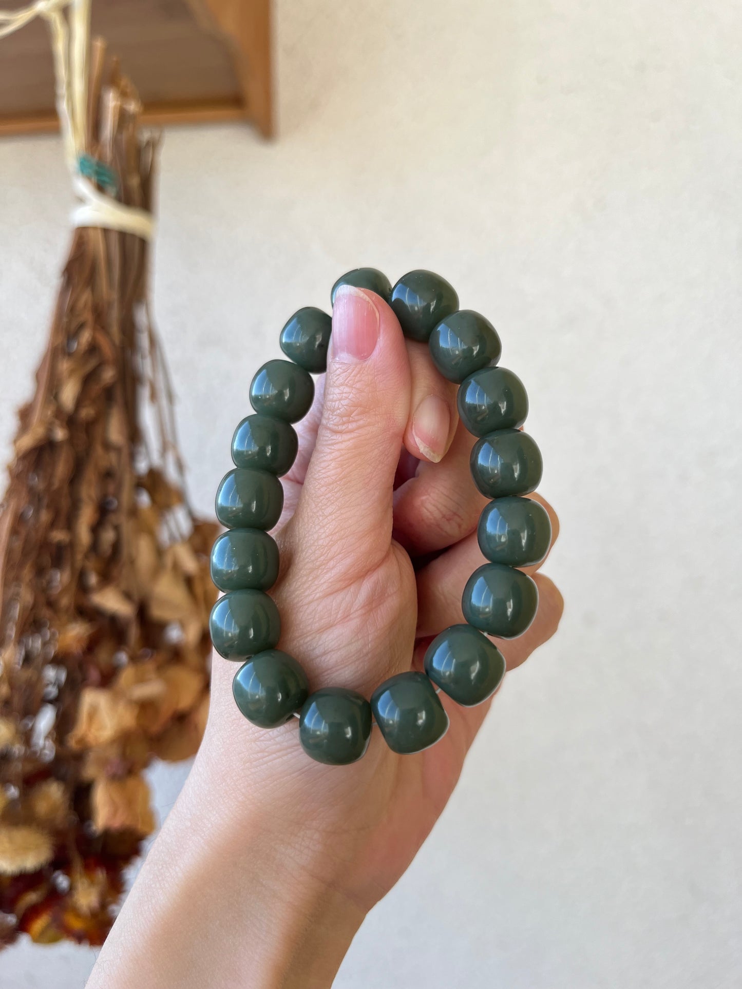 Blue Jade Bracelet with 12mm x 10mm Barrel Bead