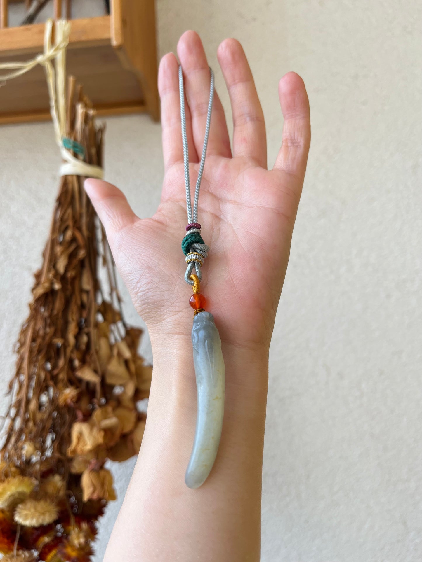 Handmade Bag Charm with a Hand Carved Jade Pixiu