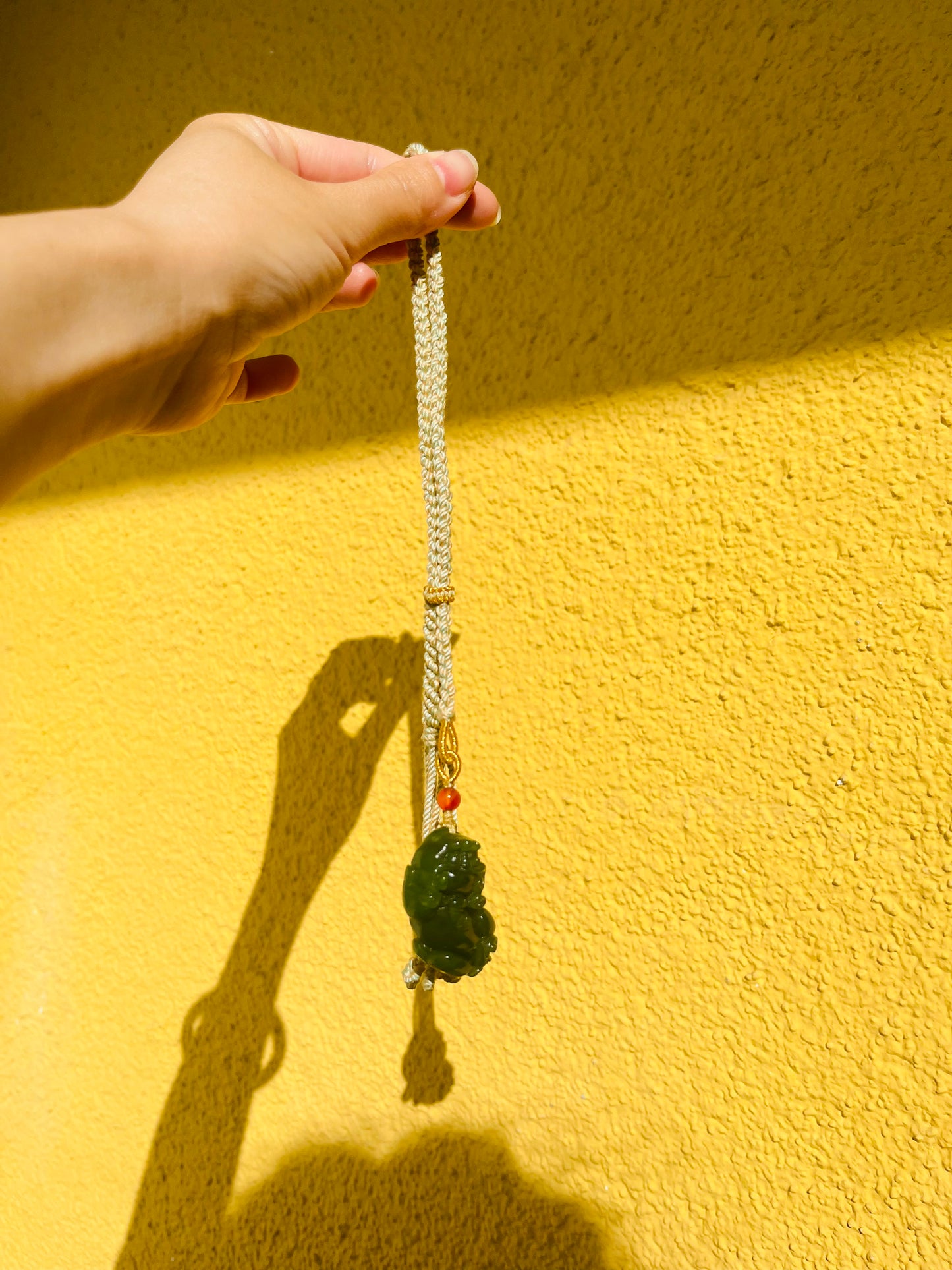 Handmade Bag Charm with a Carved Green Jade Pixiu, 碧玉貔貅包挂