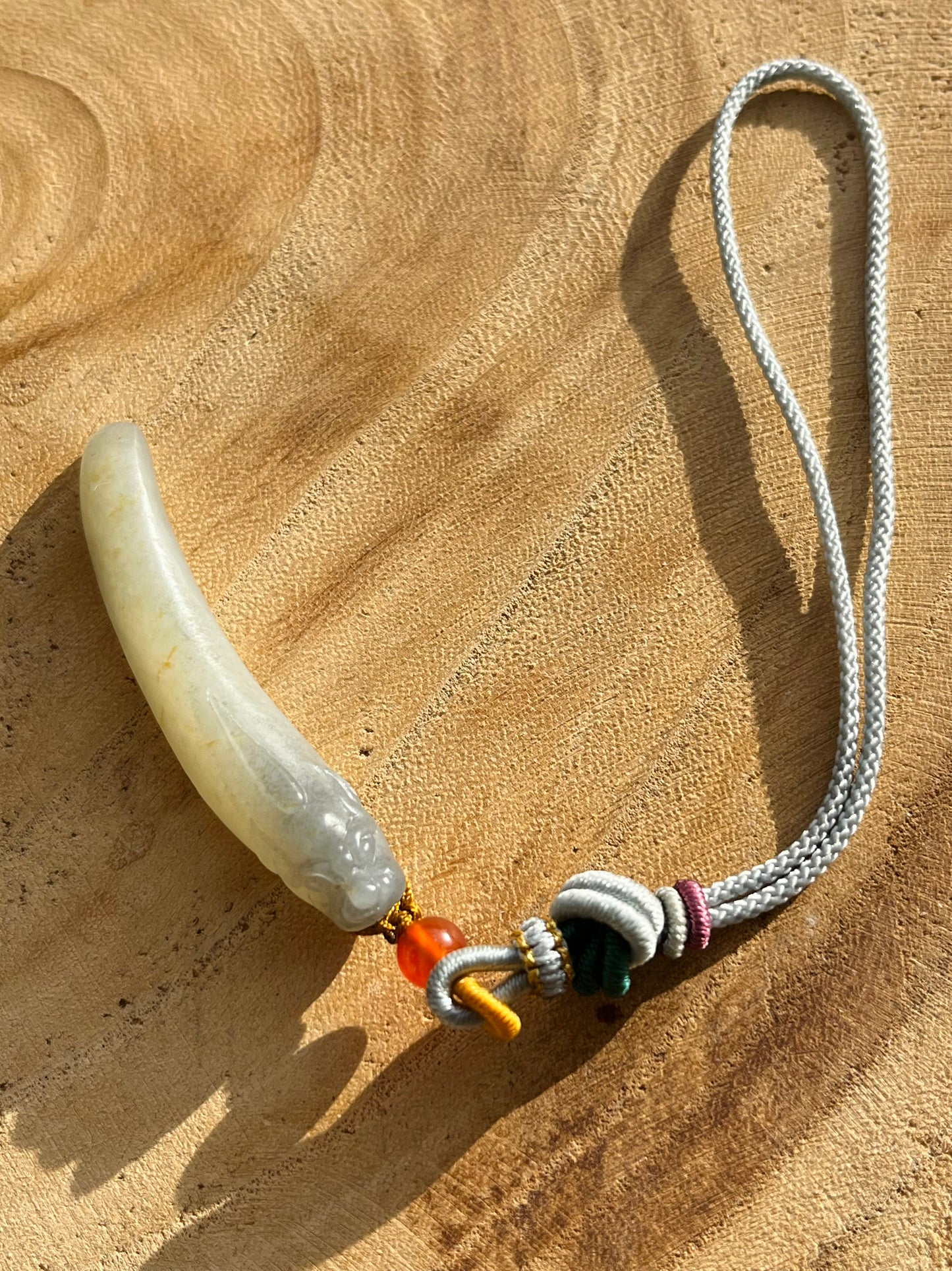 Handmade Bag Charm with a Hand Carved Jade Pixiu