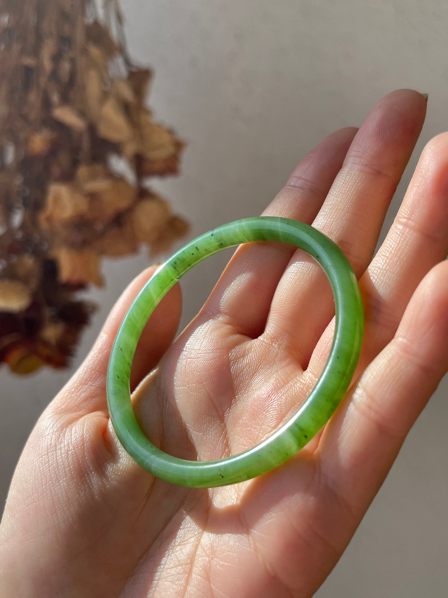 Green Nephrite Jade Slim Bangle 54mm