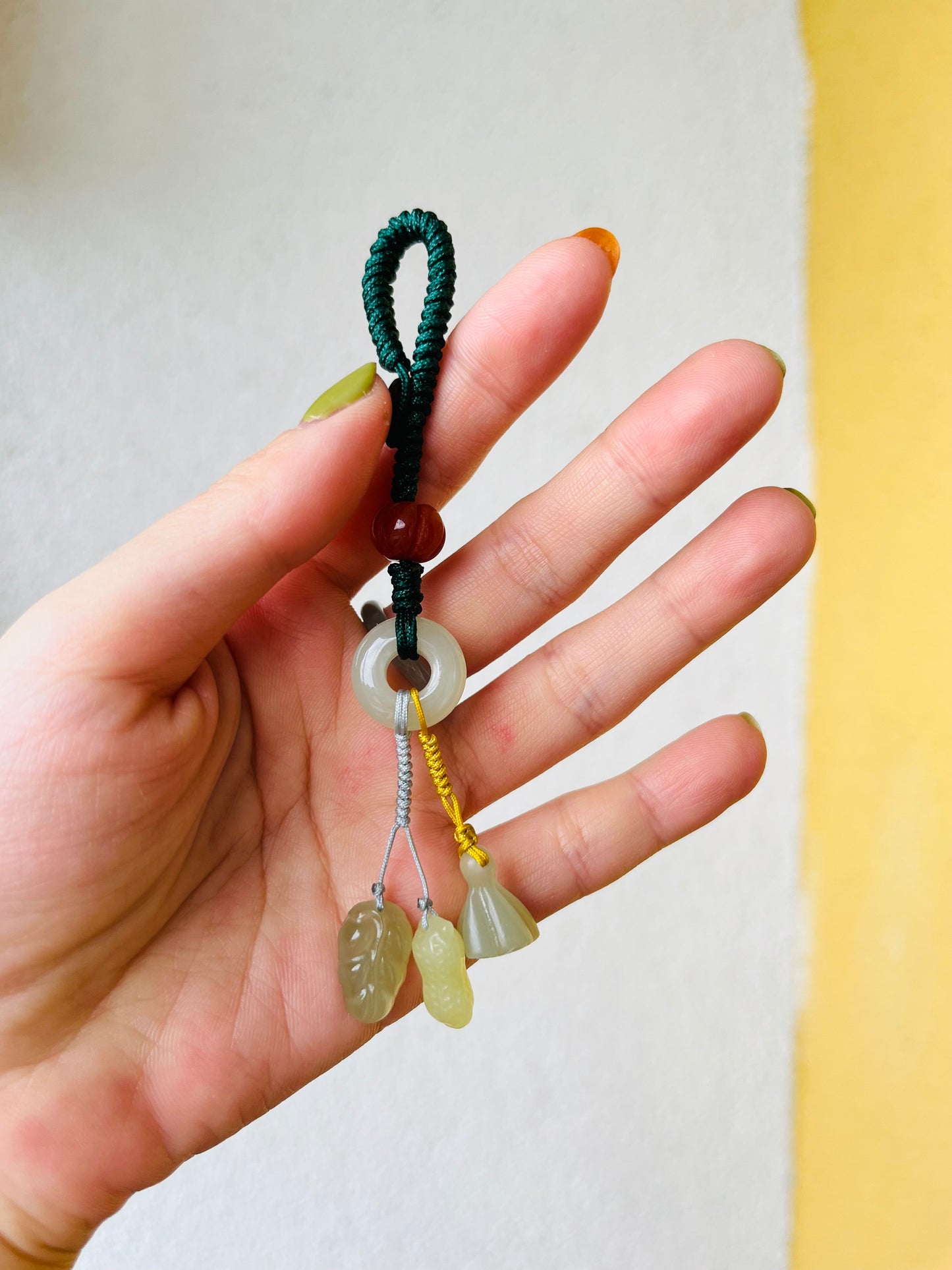 Handmade Keychain Charm with Natural Clear Jade