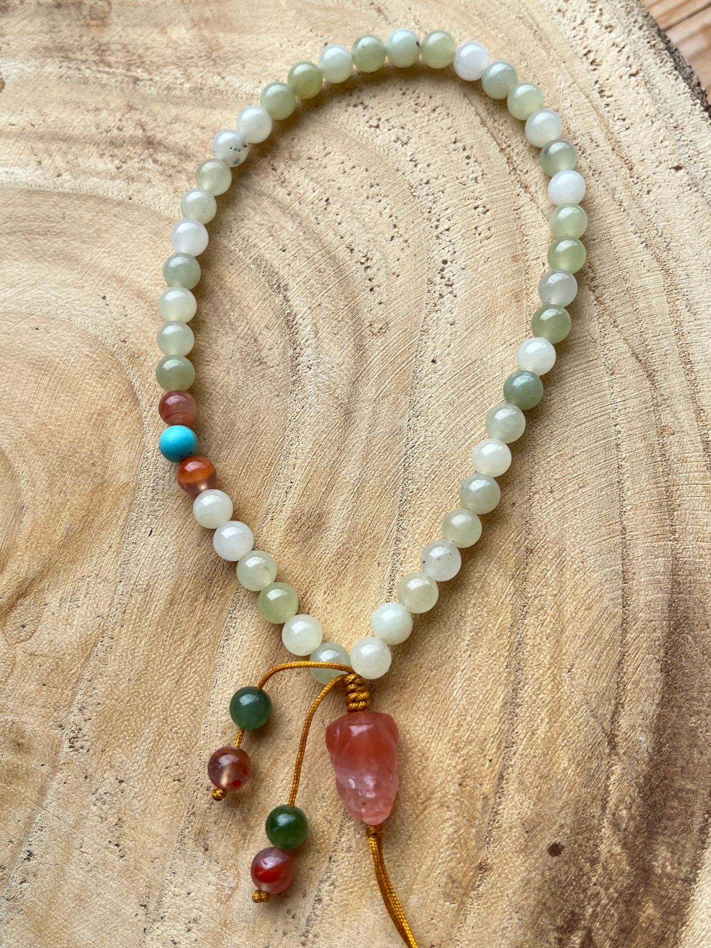 Handmade Jade Beaded with Agate Pixiu Phone Strap，手编和田玉南红貔貅手机链