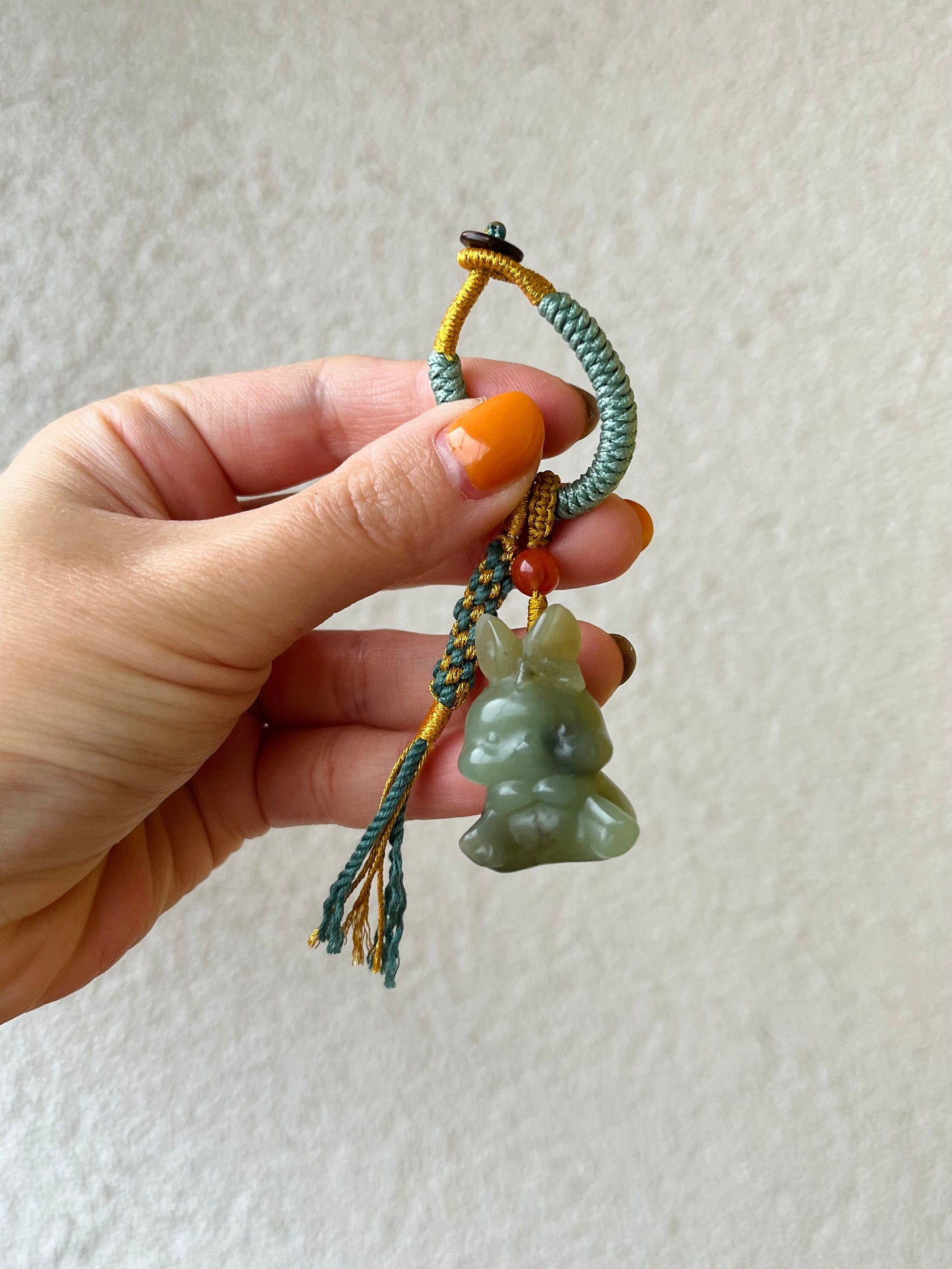 Handmade Bag Charm with a Super Cute Hand Carved Jade Rabbit