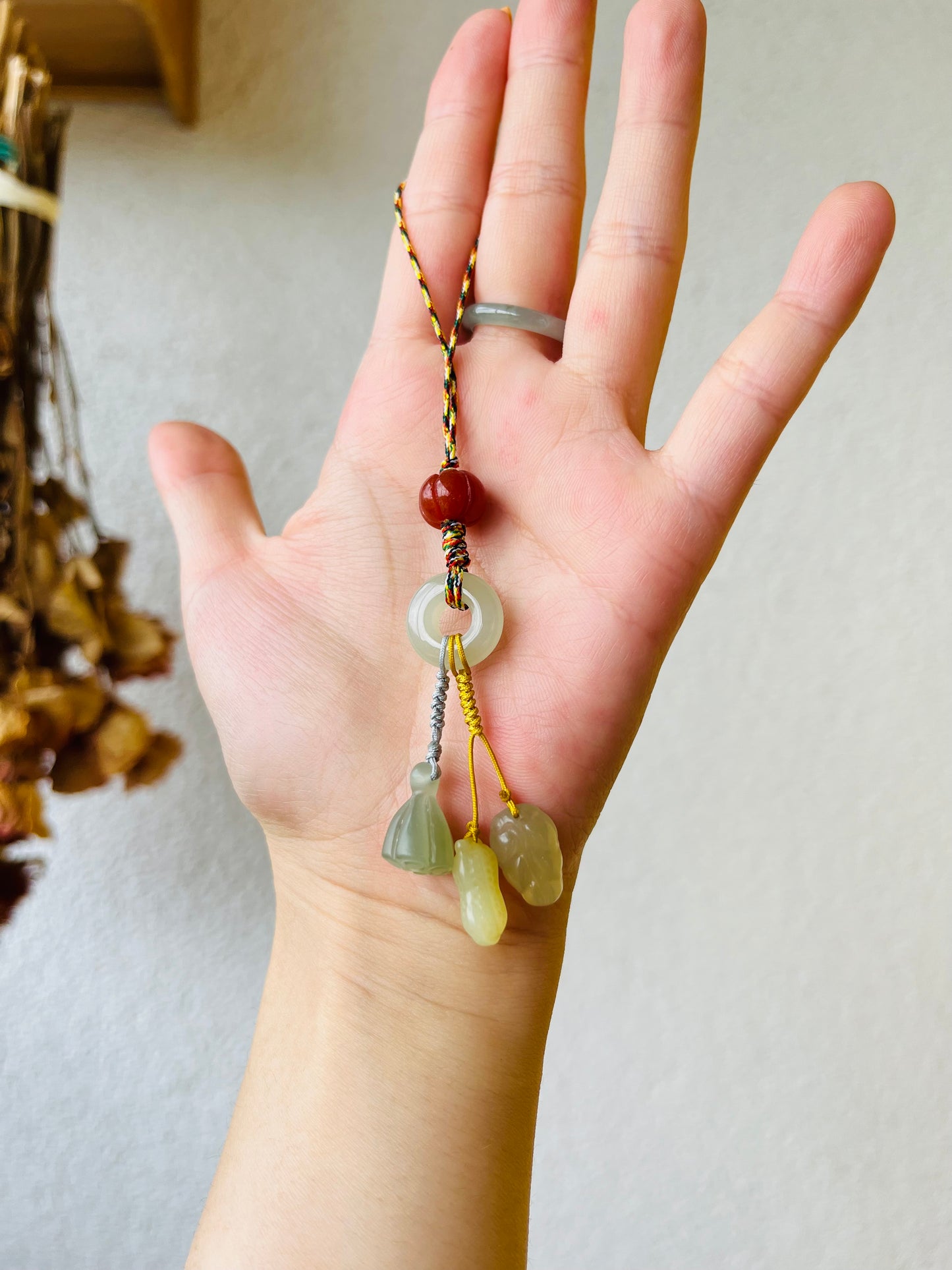 Handmade Phone Charm with Hand Carved Jade Pendants