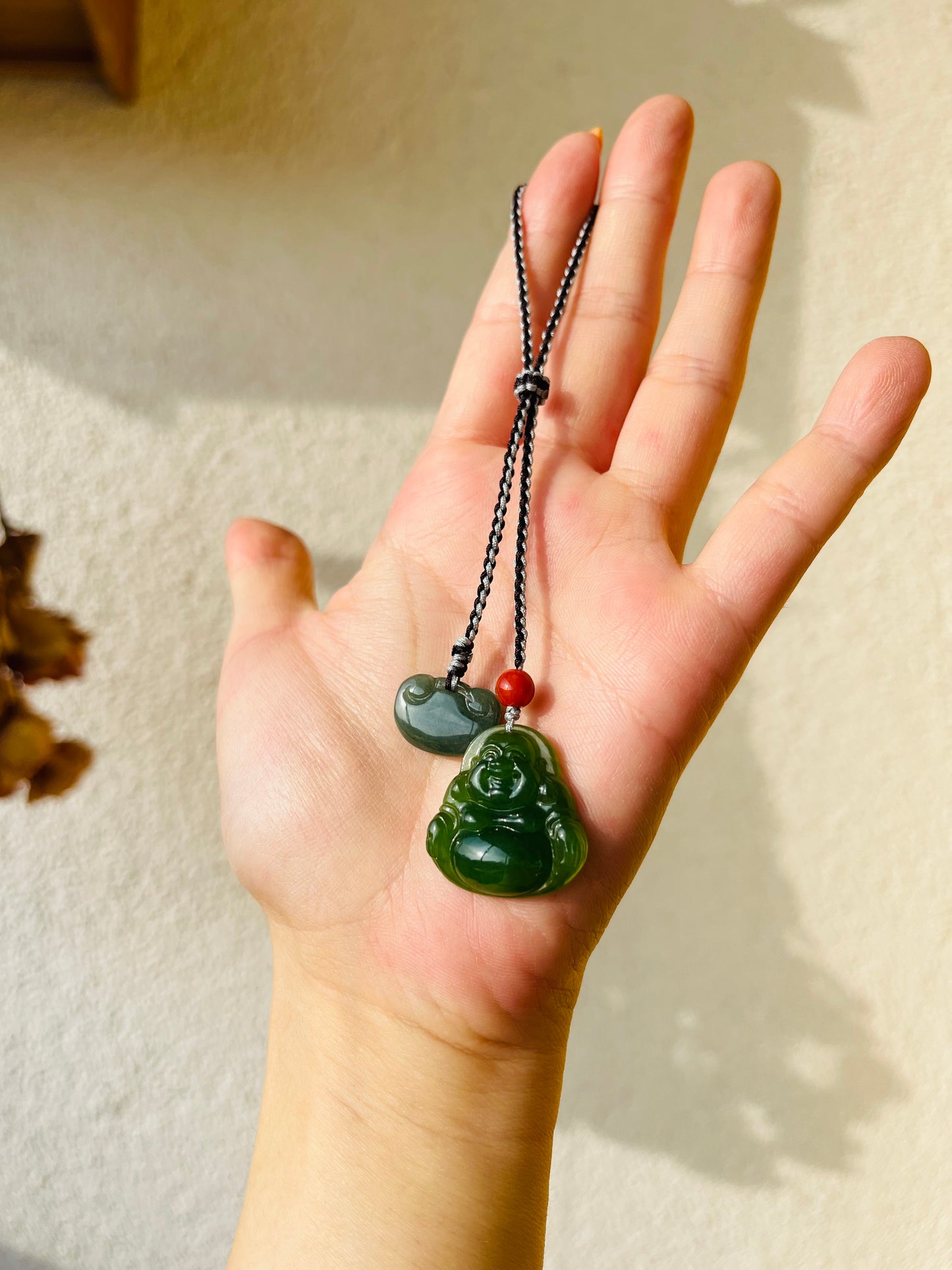 Handmade Jade Maitreya Buddha Bag Charm, 无黑点碧玉佛公包挂