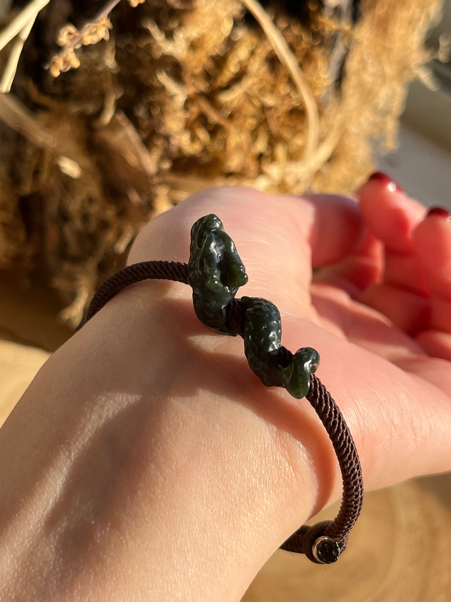 Hand Carved Dark Cyan Jade Chinese Dragon Pendant Bracelet, 手雕青玉盘龙手绳