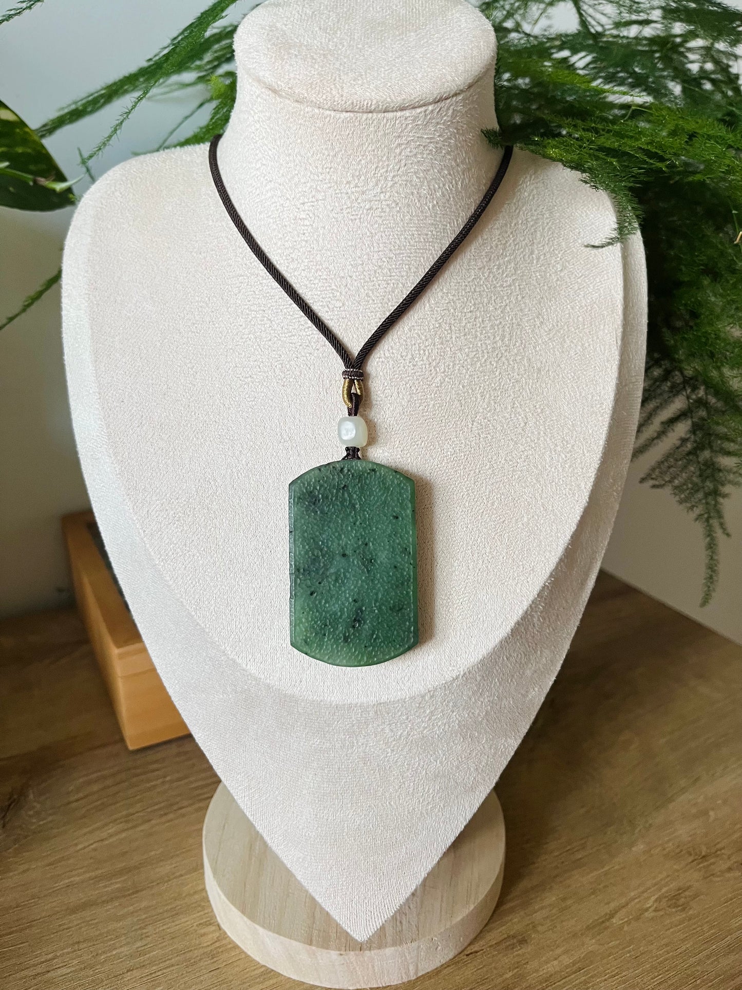 Antique-style Green Jade Flat Pendant Necklace, 古风碧玉无事牌